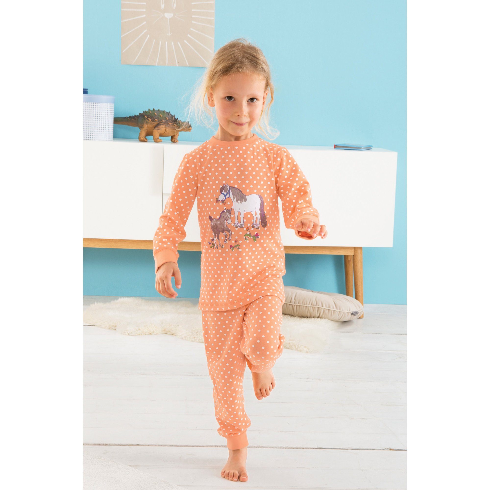Erwin Müller Pyjama Kinder-Schlafanzug Single-Jersey Punkte/Tiermotive: Pferd