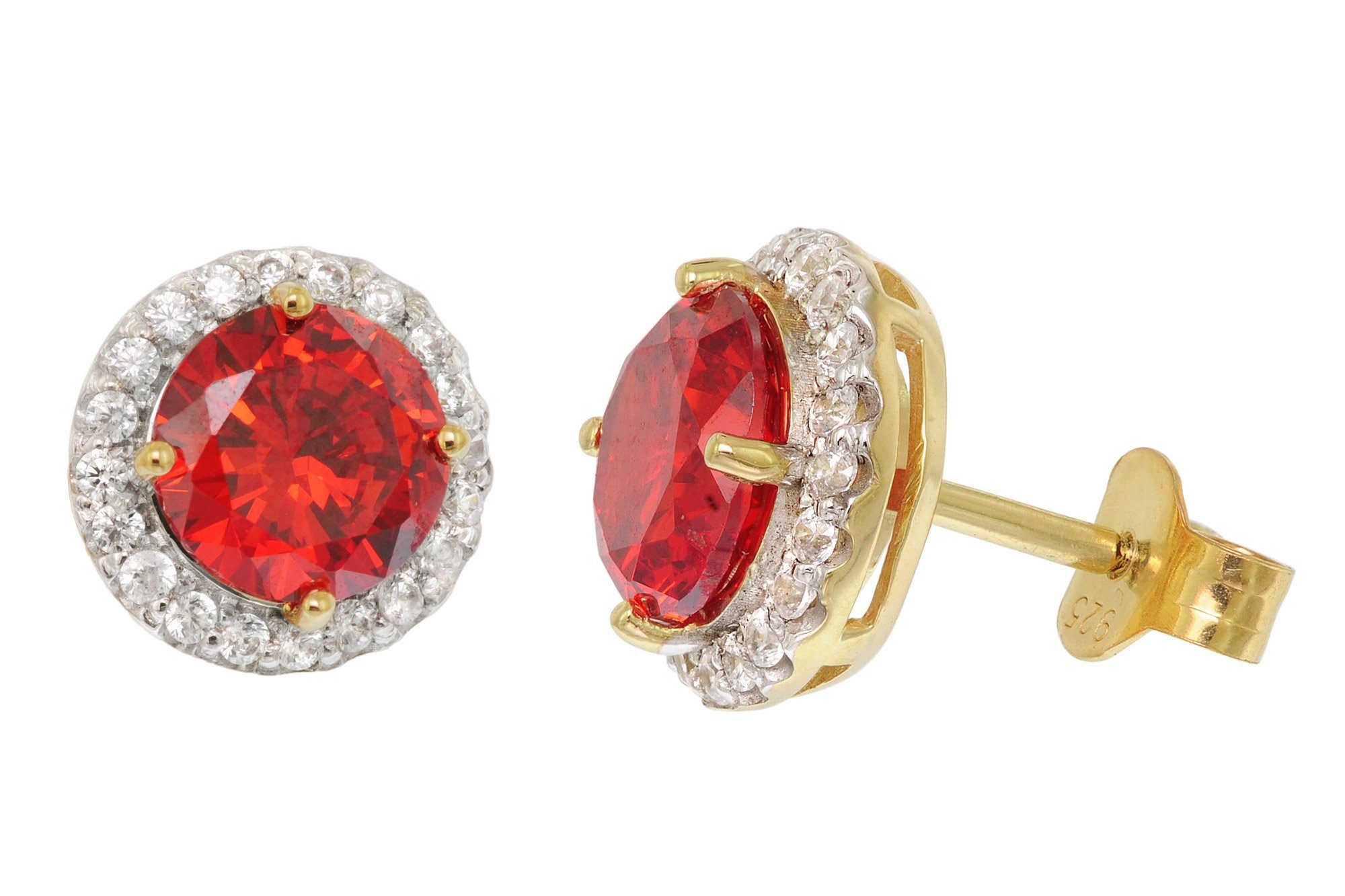 Acalee Paar Ohrstecker Damen-925 Silber Vergoldet Zirkonia Orangerot