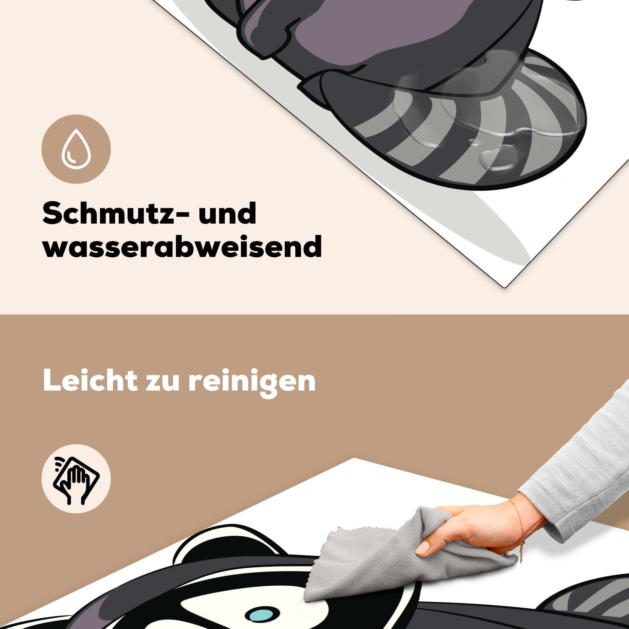 eines Arbeitsplatte küche für Cartoon Vinyl, cm, Ceranfeldabdeckung, (1 Illustration 78x78 Herdblende-/Abdeckplatte MuchoWow Waschbären, tlg),