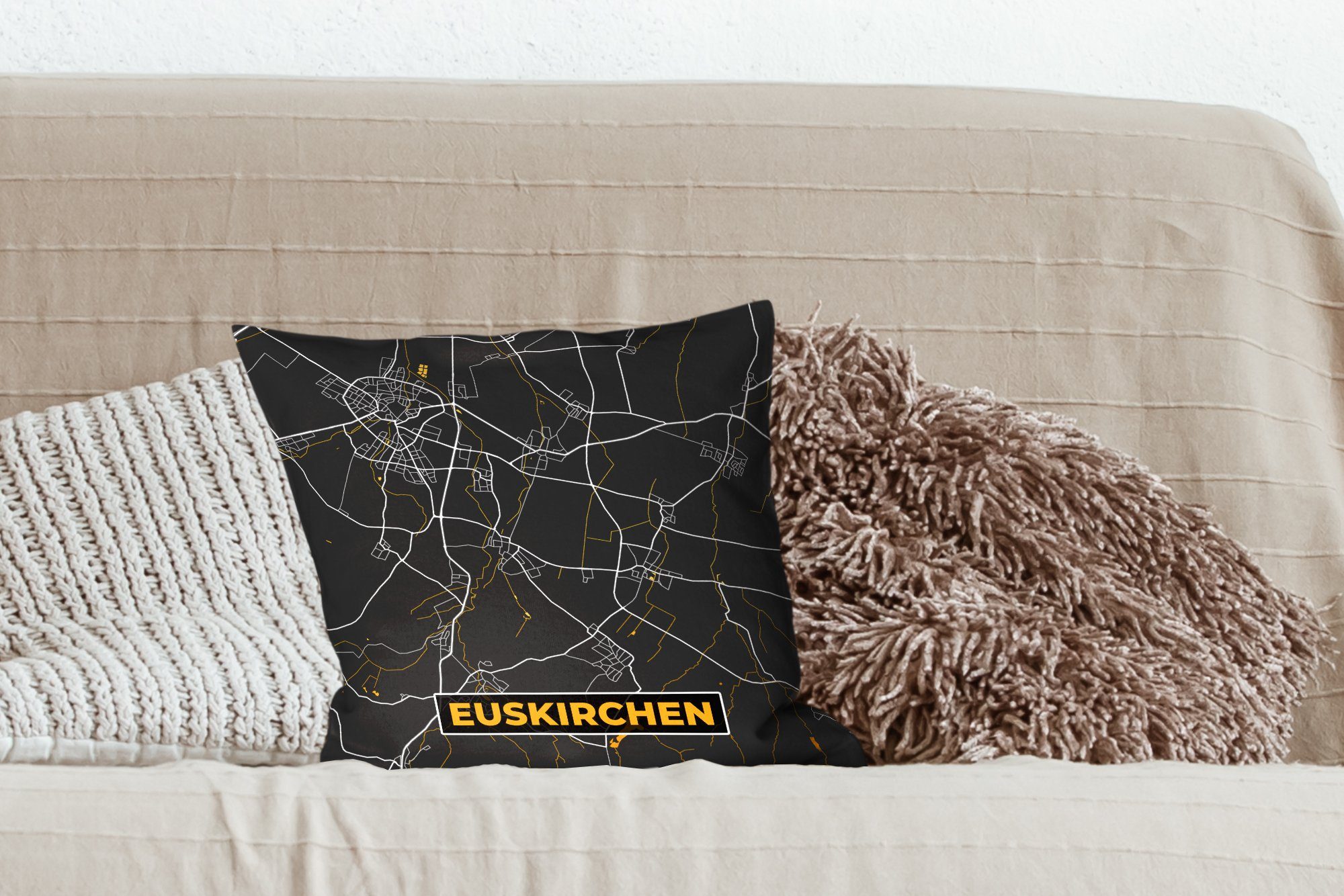 MuchoWow Dekokissen Gold - - mit Füllung Deko, - Stadtplan Euskirchen, Karte Sofakissen - Zierkissen Deutschland für Schlafzimmer, Wohzimmer