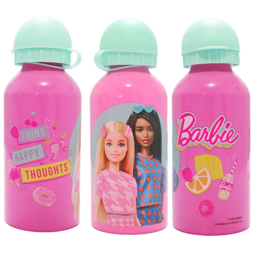 Barbie Lunchbox Barbie and Friends 4 tlg Lunch Kinder Set, Kunststoff Aluminium, (4-tlg., Spar-Set), Brotdose Aluminium Trinkflasche Besteck