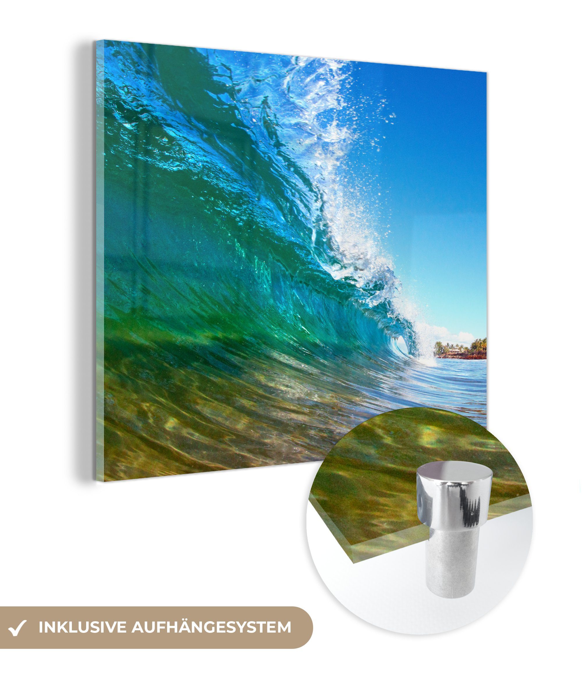 MuchoWow Acrylglasbild Nahaufnahme Wanddekoration Welle, vor einer von - der Glas Küste auf (1 Wandbild Glas auf Foto St), Bilder sich - bricht, Glasbilder die - Hawaii