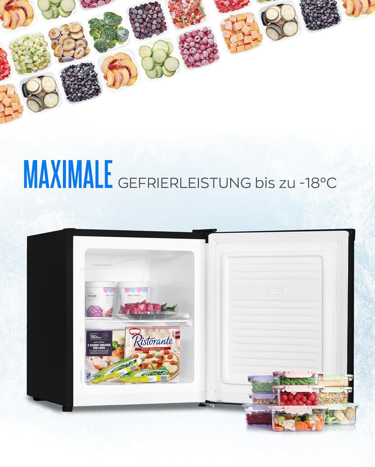 Heinrich´s Gefrierschrank Mini Gefrierbox HGB 5088 SW, 51 cm hoch, 44 cm breit, Kühlbox 40db 33 Liter bis zu -18 Grad