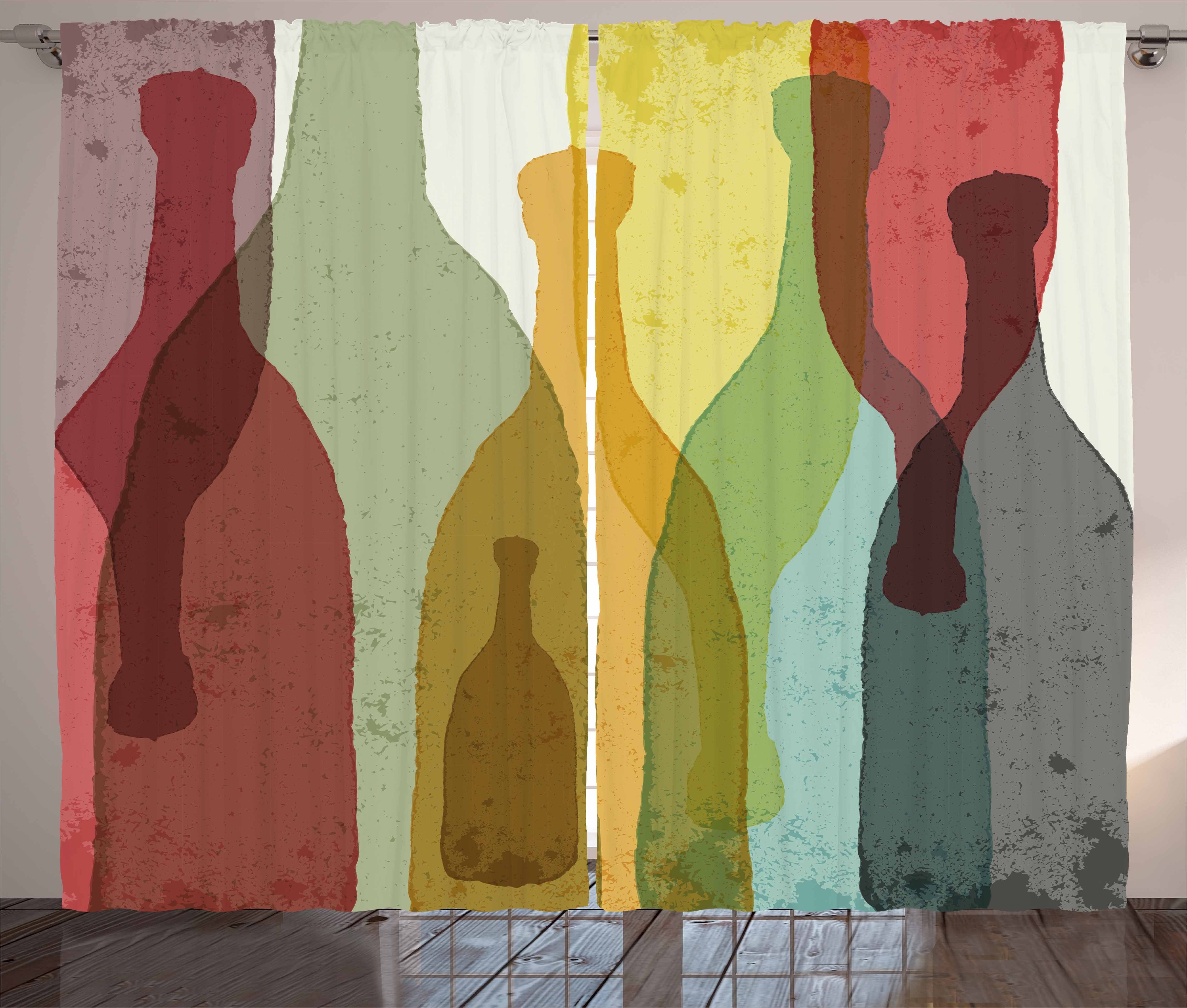 Gardine Schlafzimmer Flaschen Schlaufen Kräuselband Haken, Abstrakte mit Abakuhaus, Bunte und Wein Vorhang