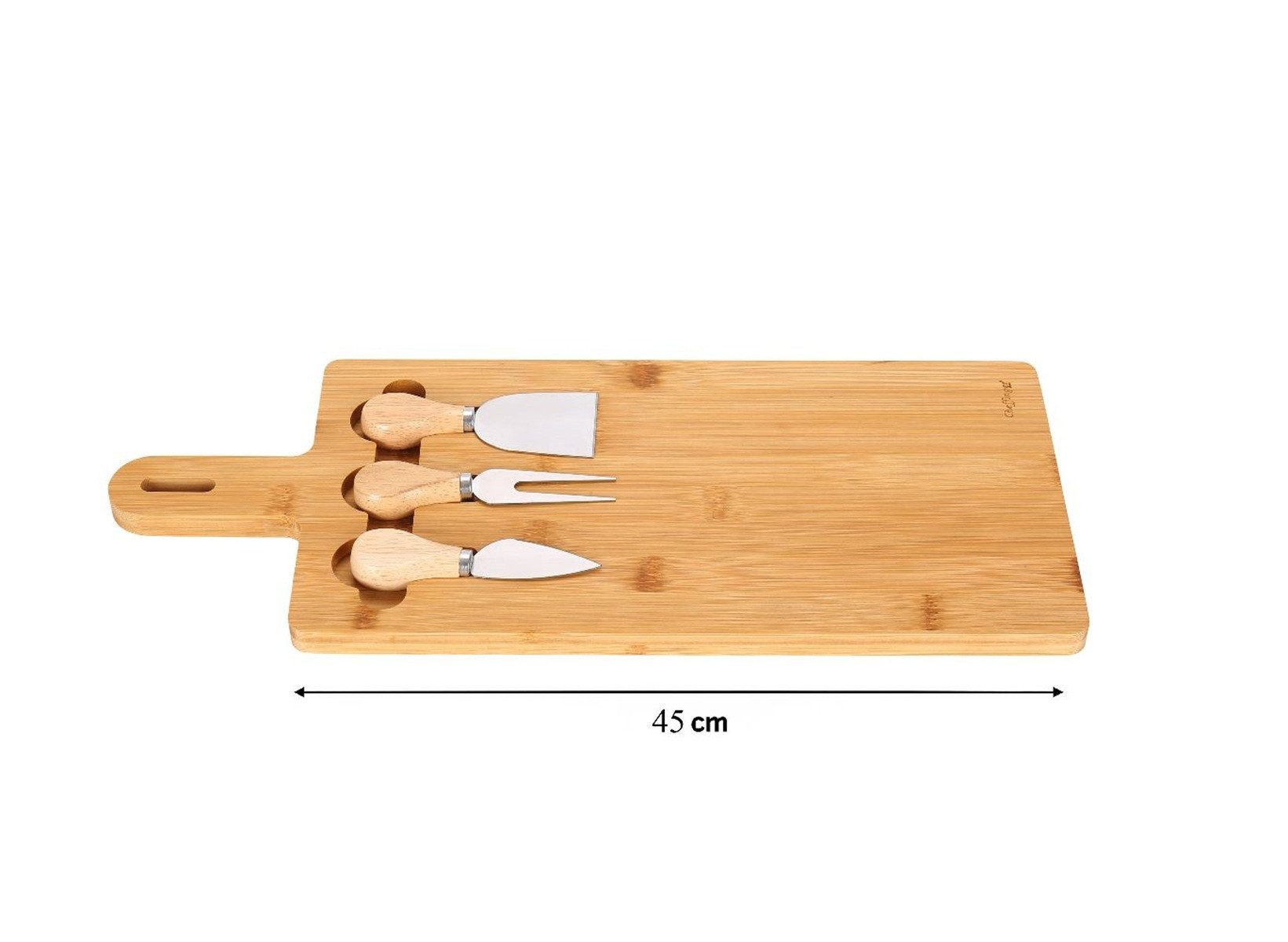 Cheffinger Servierbrett 4-teiliges Servierset - Bambus-Schneidebrett mit 3 Käsemessern, Bambus, (4-St)