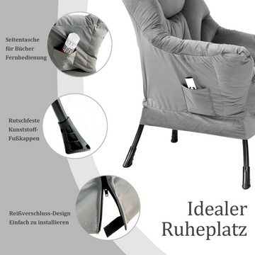 Vankel Ohrensessel Relaxsessel Sessel Chaiselongue mit Armlehnen und Taschen, seeblau/goldgrau, bis zu 120 kg Tragkraft