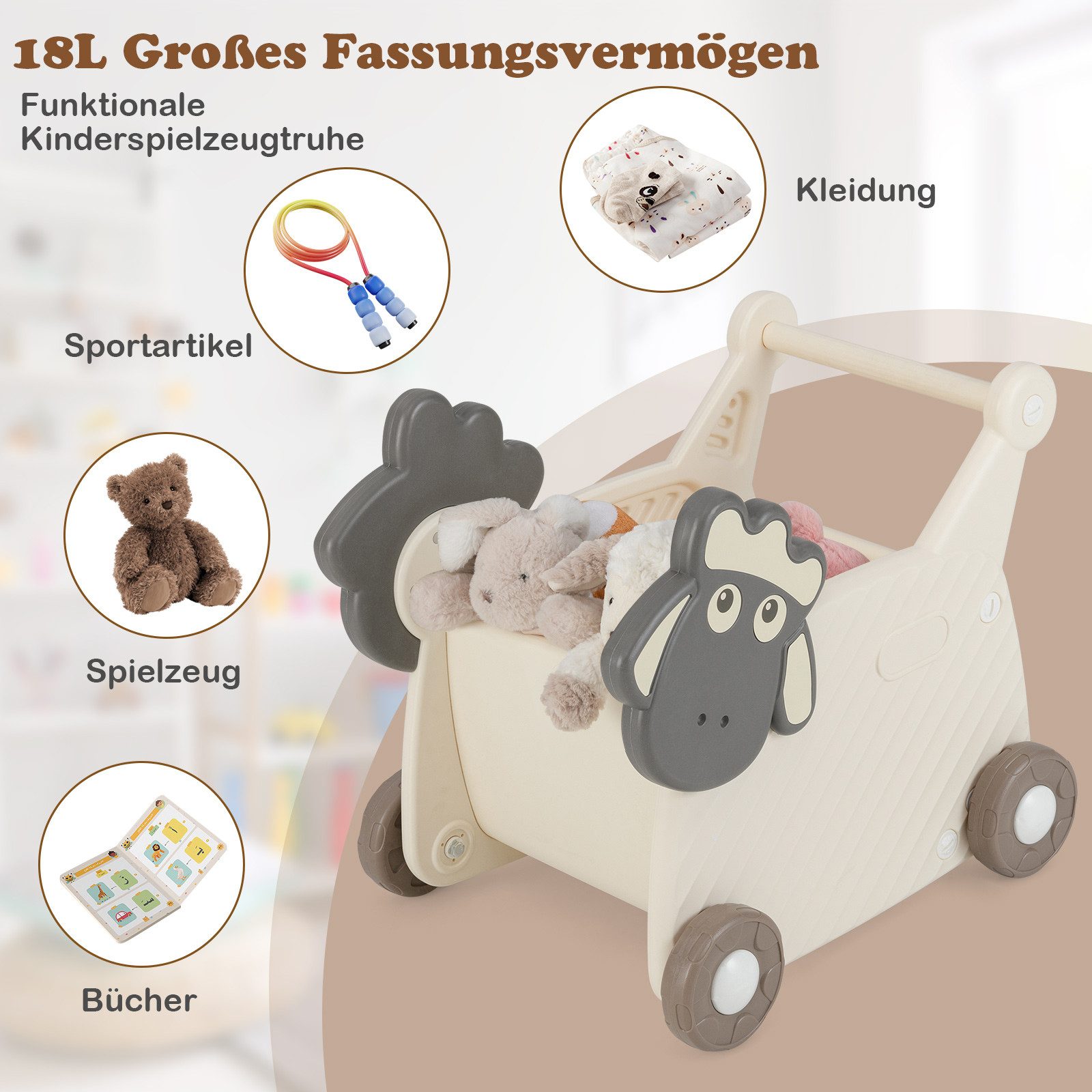 COSTWAY Lauflernwagen, 18L Lauflernhilfe mit Rädern