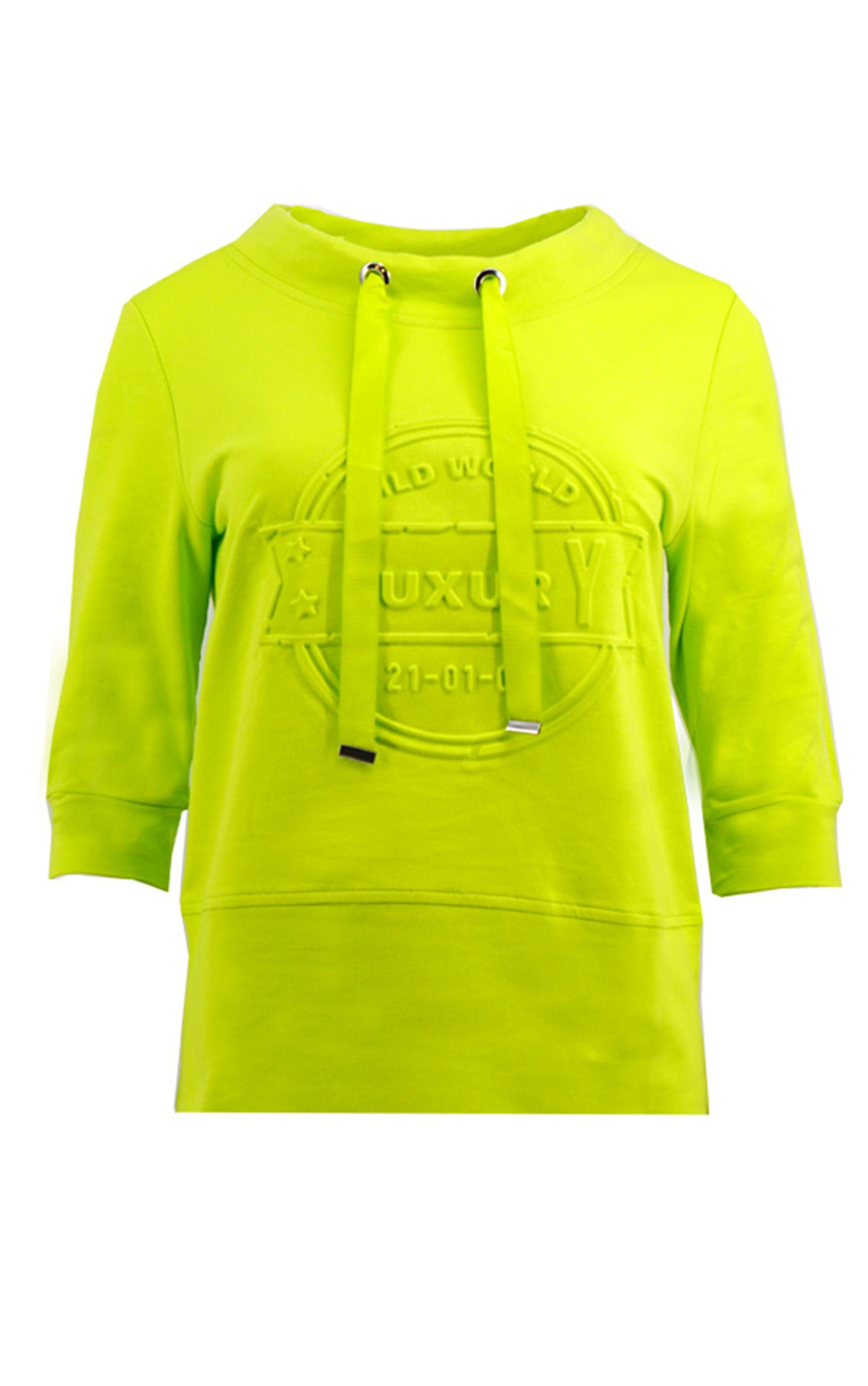 Passioni Sweatshirt Lime Sweatshirt mit 3/4 Ärmeln und 3D Luxury Schriftzug Breite Tunnelzugbänder