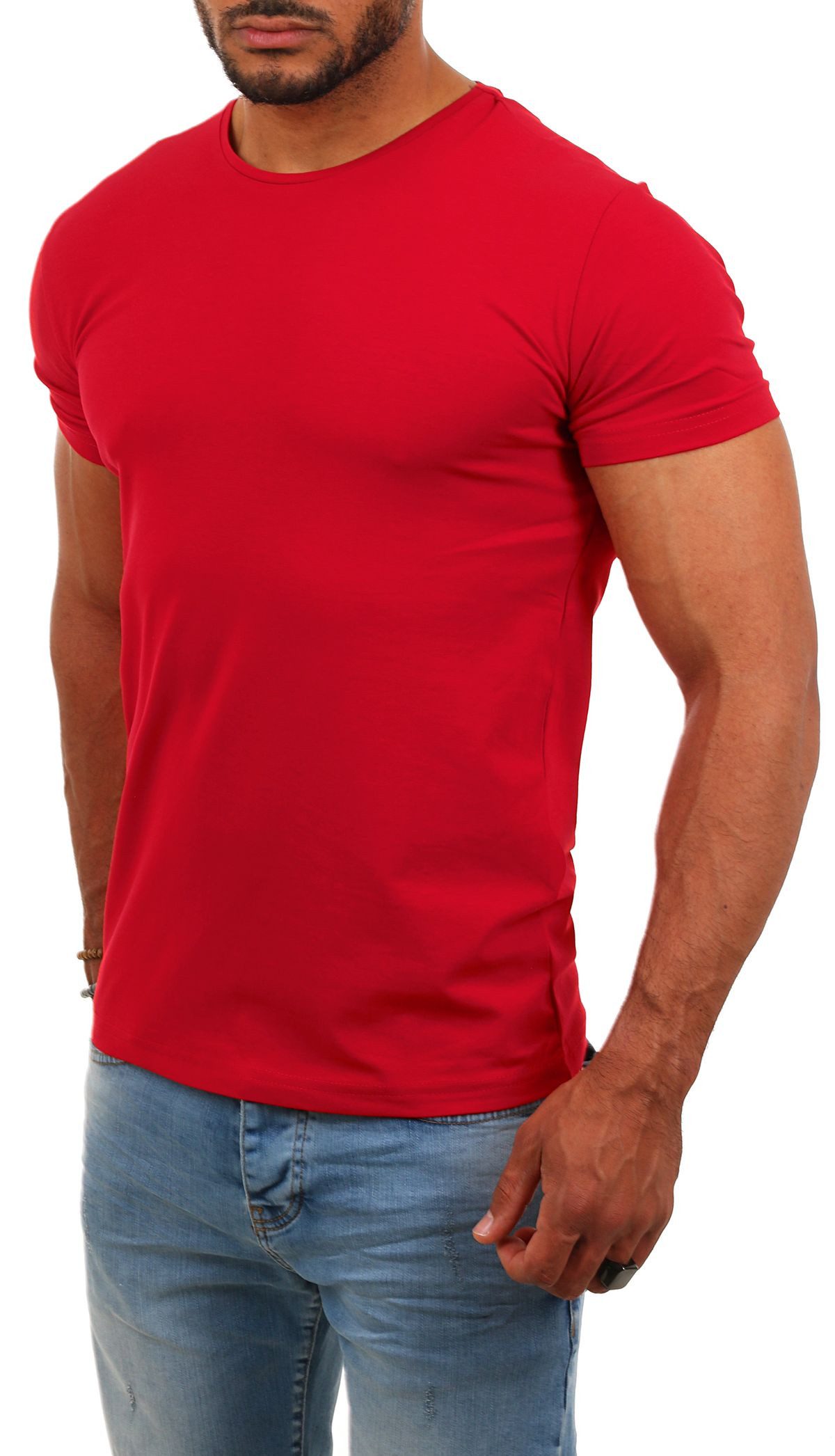 Young & Rich T-Shirt Herren Uni Basic rundhals Ausschnitt Unterziehshirt 1701 Rundhalsauschnitt unifarben kurzarm regular fit