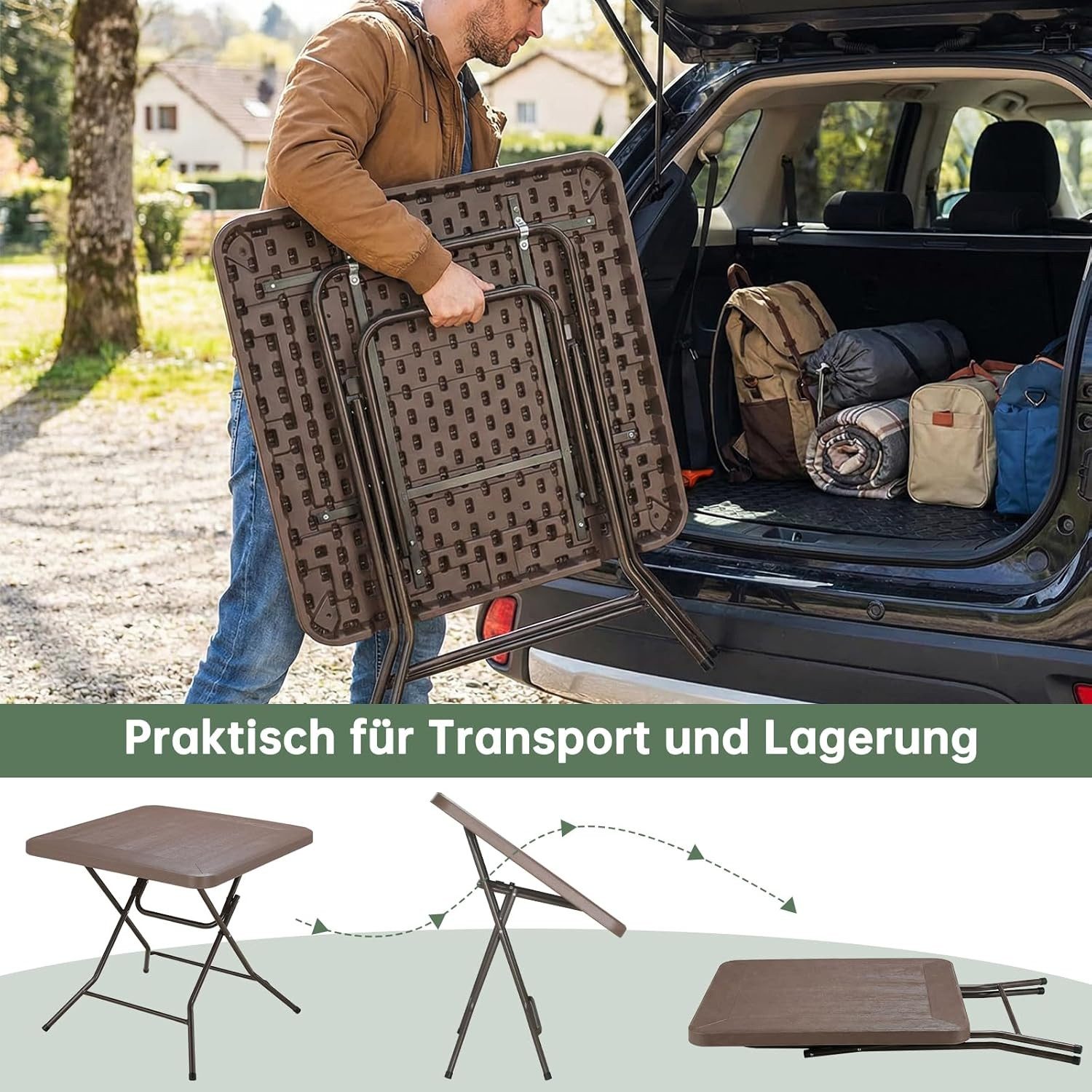 TLGREEN Gartentisch Buffettisch Klappbar 80*80*74cm (Holz-Optik Balkontisch mit Stahlrahmen, Wetterfest Campingtisch, Tragbarer Klein Esstisch), für Garten, Ter – Bild 4 von 5