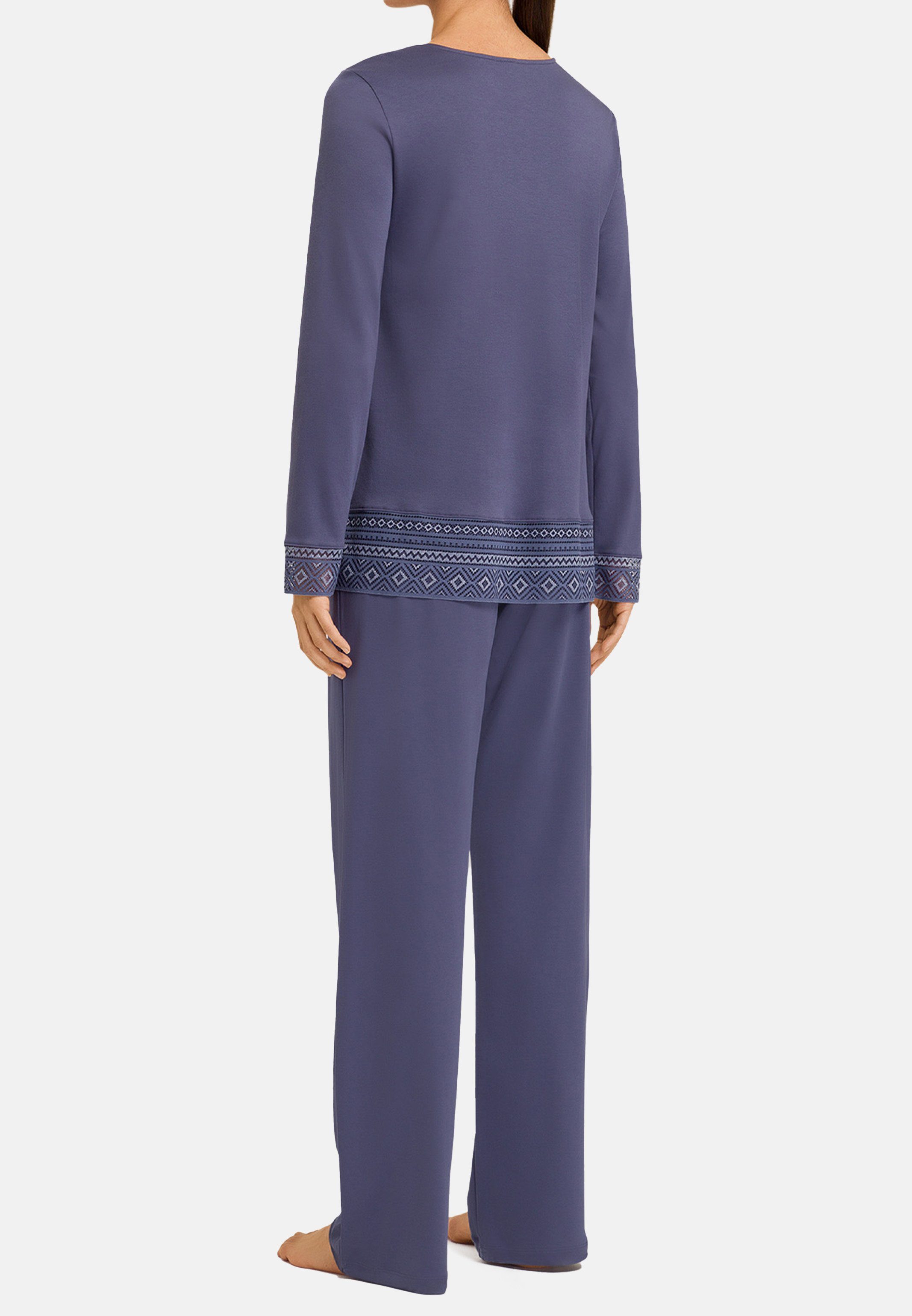 Hanro Pyjama Jona 2 (Set, - und aus tlg) Baumwolle Hose Nightshade Set Langarm Schlafanzug langer Shirt 