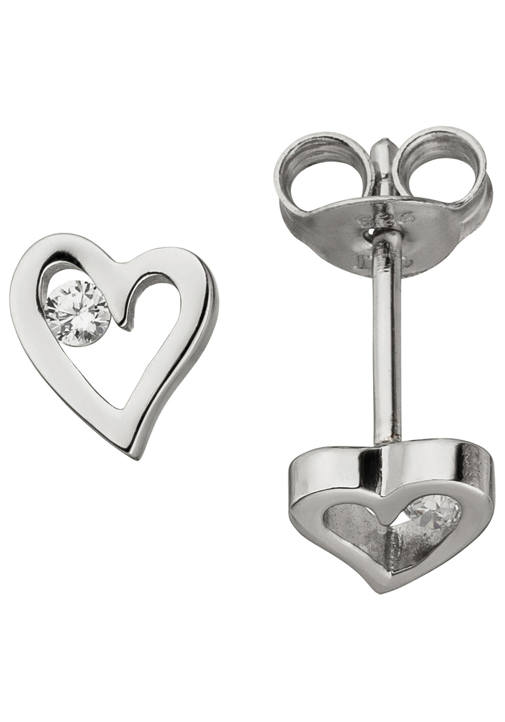 JOBO Paar Ohrstecker Herz, 925 Silber mit Zirkonia