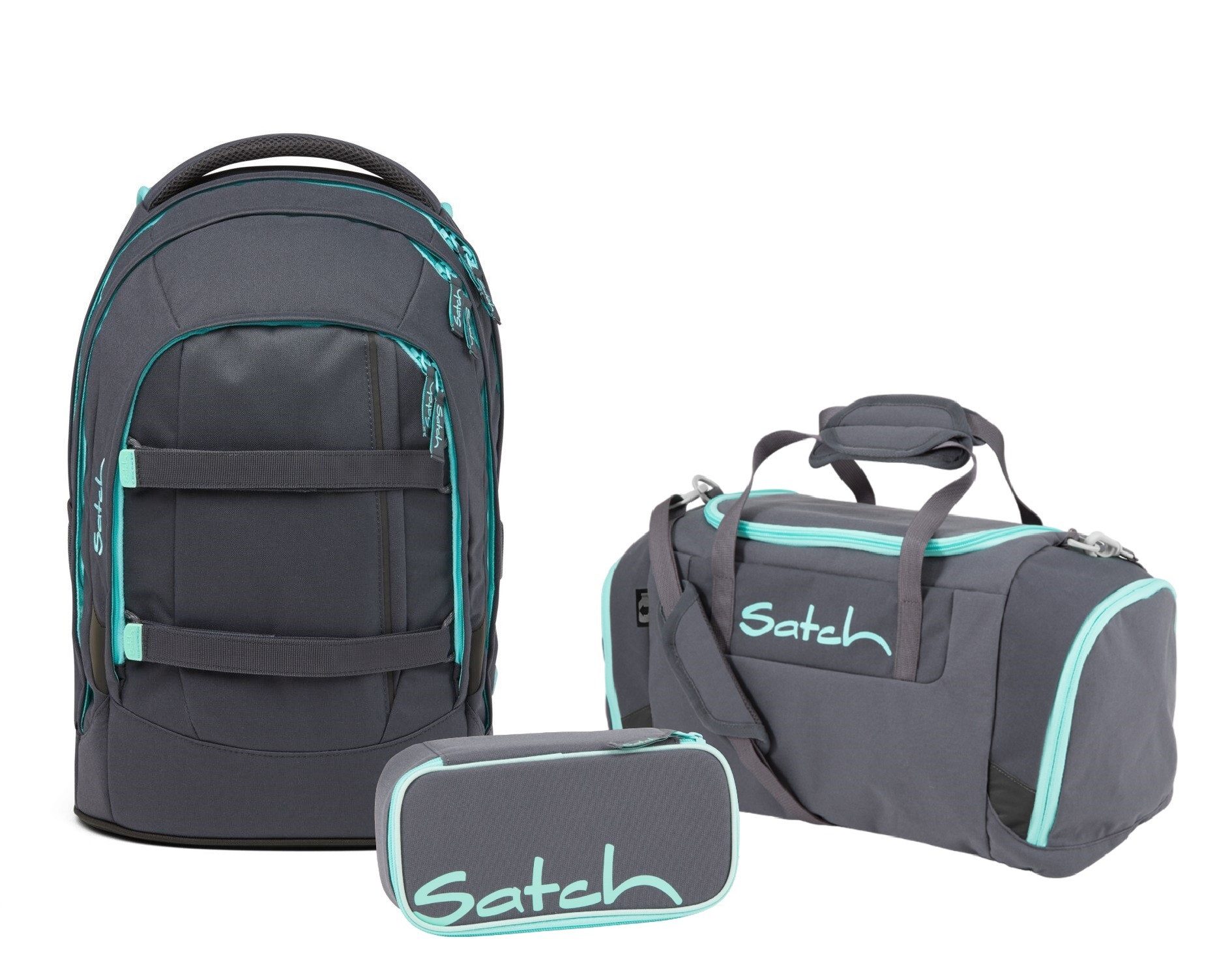 Satch Schulranzen Schulrucksack-Set PACK Mint Phantom 3-teilig (3-teilig), Laptop-Fach, Your-Size-System, Schulranzen