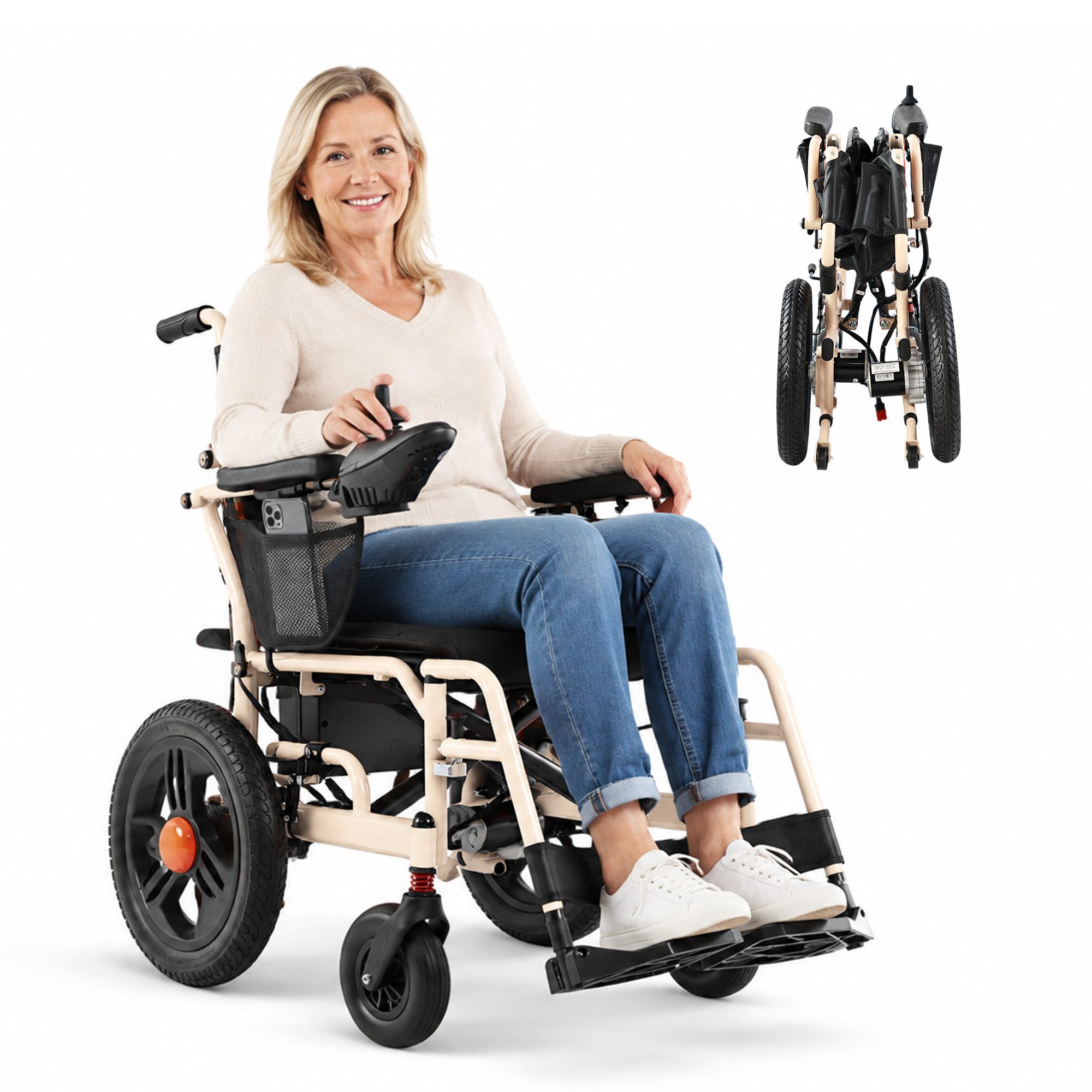 Vankel Elektrorollstuhl Elektrorollstuhl faltbar mit 288 Wh bis 150KG 5 Geschwindigkeitsstufen, Doppelmotor 2 × 250 W mit Joystick und manuellem Schiebemodus
