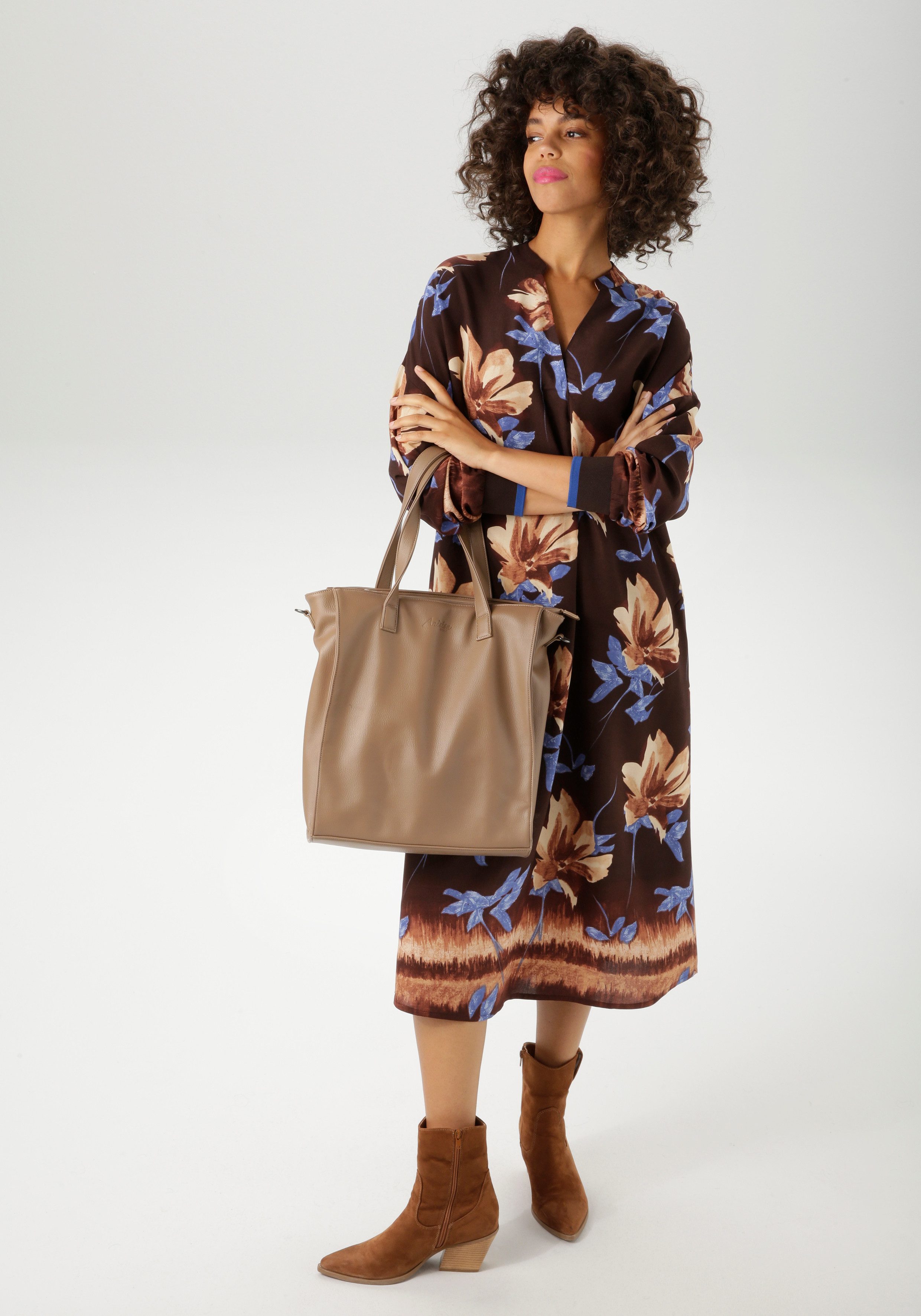 Aniston CASUAL Blusenkleid mit großflächigem Blumendruck und Bordüre günstig online kaufen