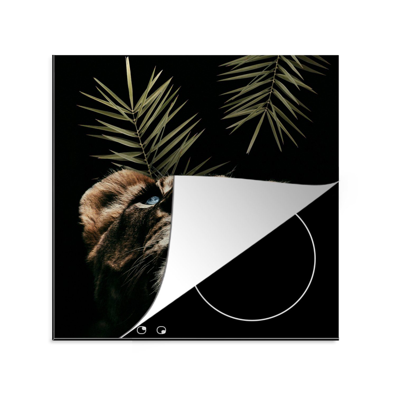 MuchoWow Herdblende-/Abdeckplatte Tiger - Farn - Schwarz, Vinyl, (1 tlg), 78x78 cm, Ceranfeldabdeckung, Arbeitsplatte für küche