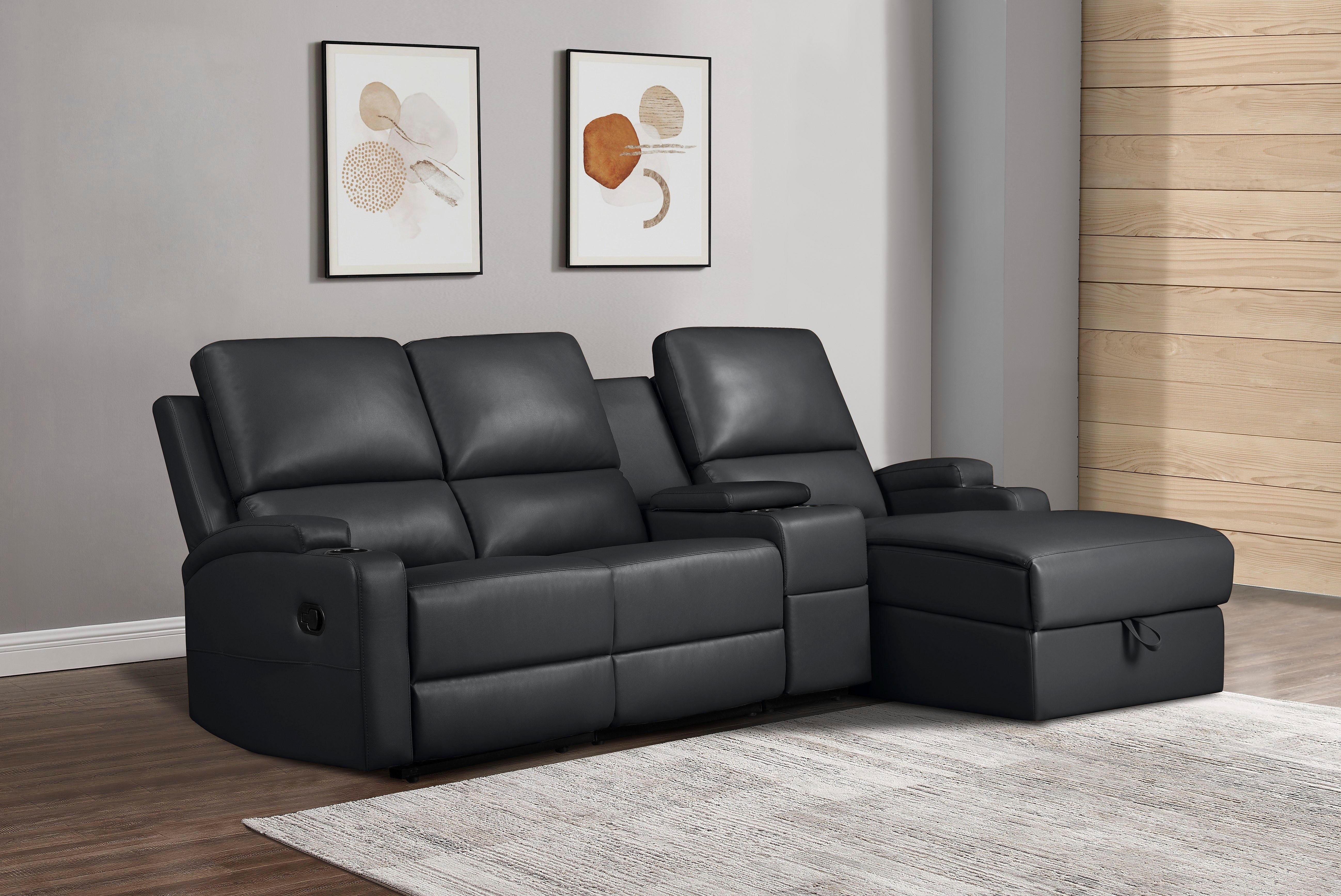Home affaire Ecksofa NAPORI Multimediasofa, 3er Kinosessel XXL, L-Form, 3 Bezugsstoffe, Kinosofa mit Relaxfunktion, Getränkehalter, Staufach und Staukasten