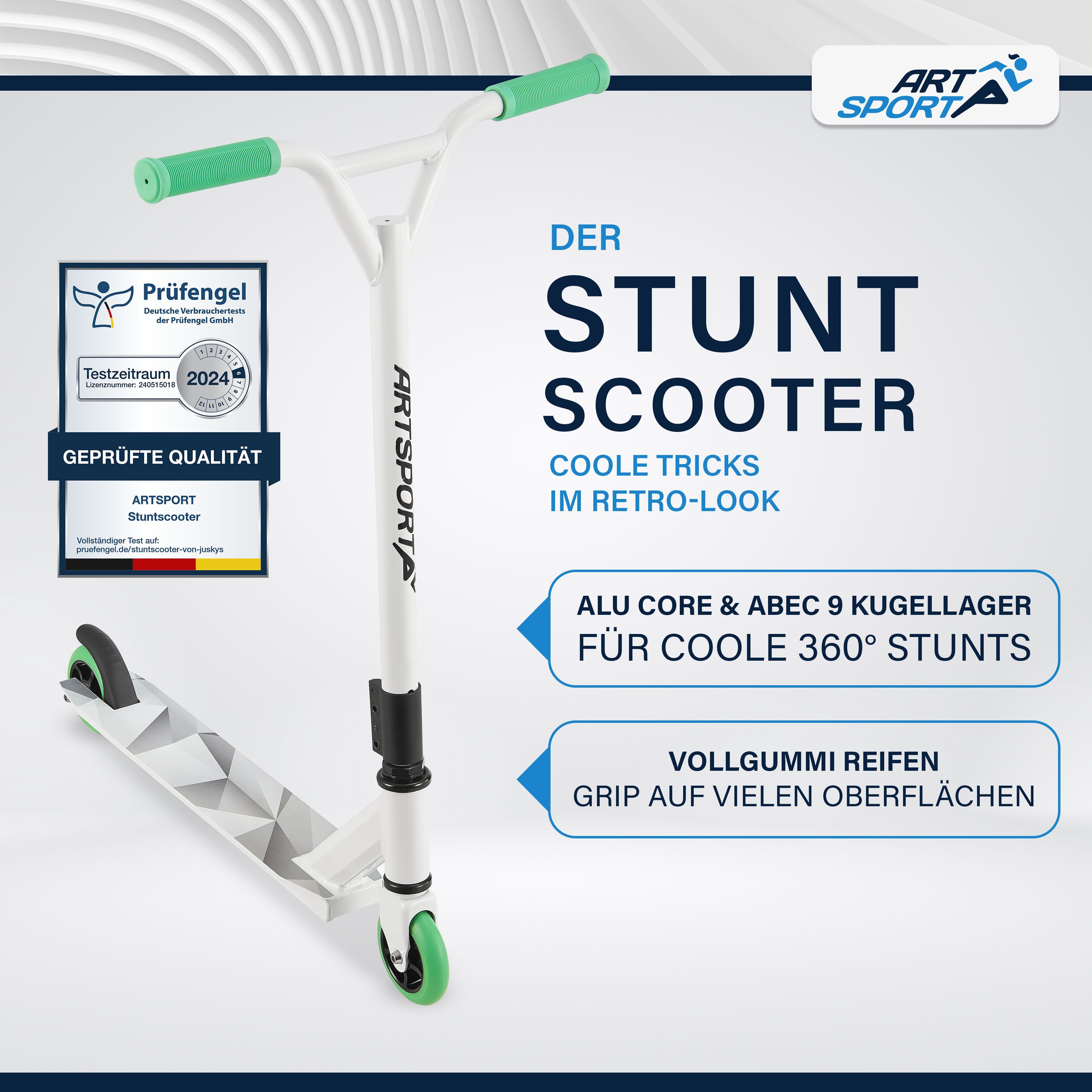ArtSport Stuntscooter Futuristic, Alu Core, 360°-Lenker mit TPR-Grips, stabil und leicht