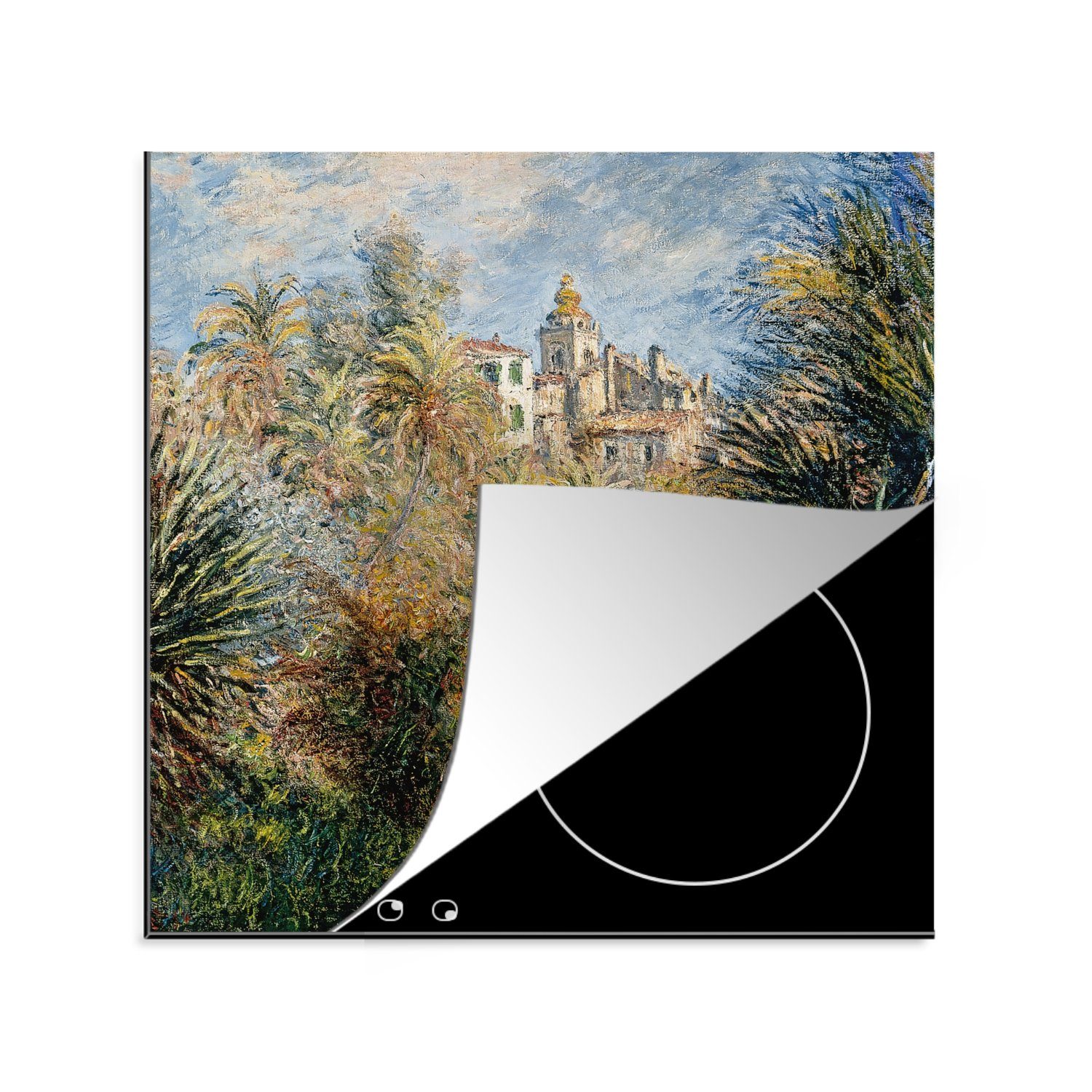 MuchoWow Herdblende-/Abdeckplatte Garten in Bordighera, morgens - Gemälde von Claude Monet, Vinyl, (1 tlg), 78x78 cm, Ceranfeldabdeckung, Arbeitsplatte für küche