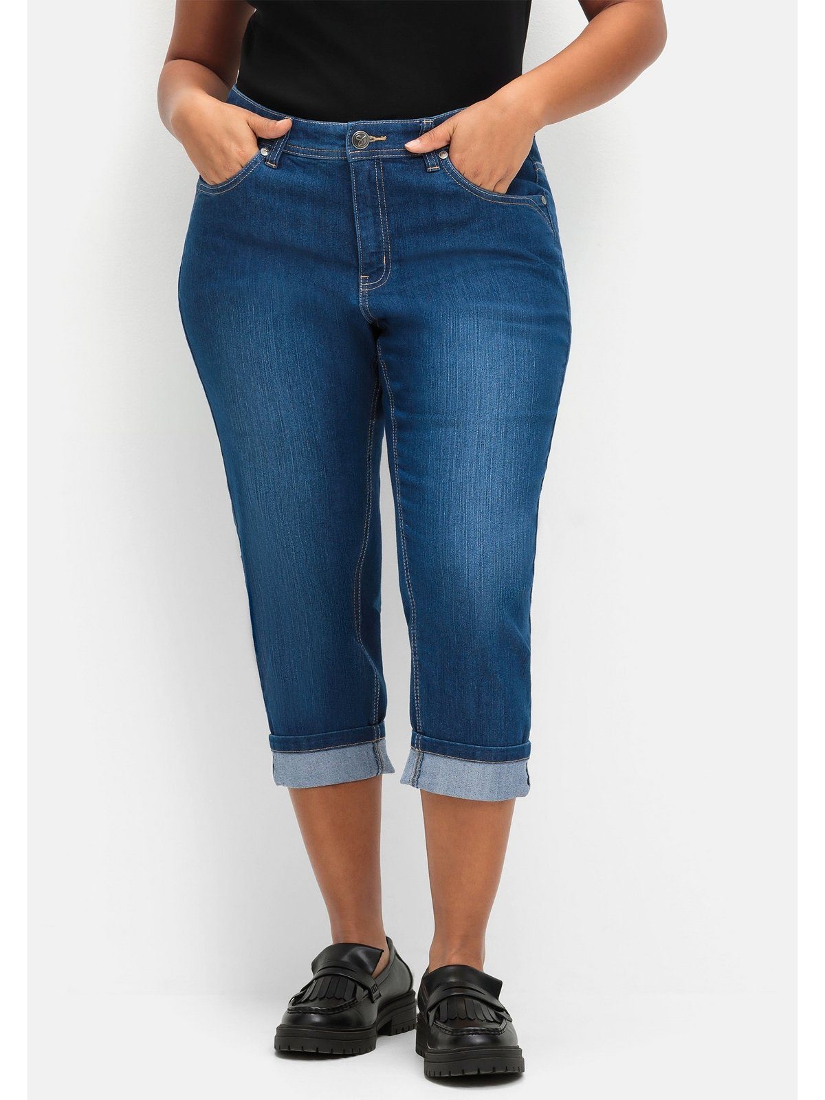 Sheego Stretch-Jeans Große Größen mit Kontrasttape innen am Saum