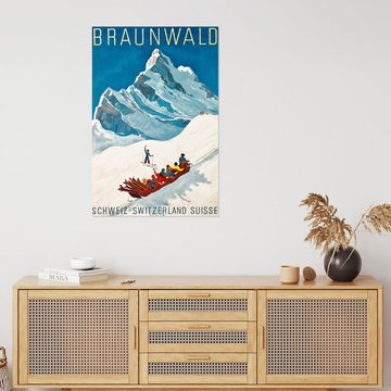 Posterlounge Wandfolie Vintage Ski Collection, Braunwald, Vintage Illustration