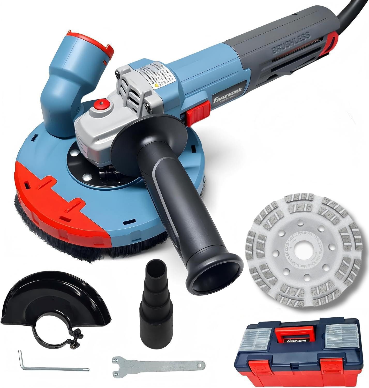 Fanztool Winkelschleifer Betonschleifer max. 1900 W mit bürstenlosem EC-Motor Tragkoffer, (Set)
