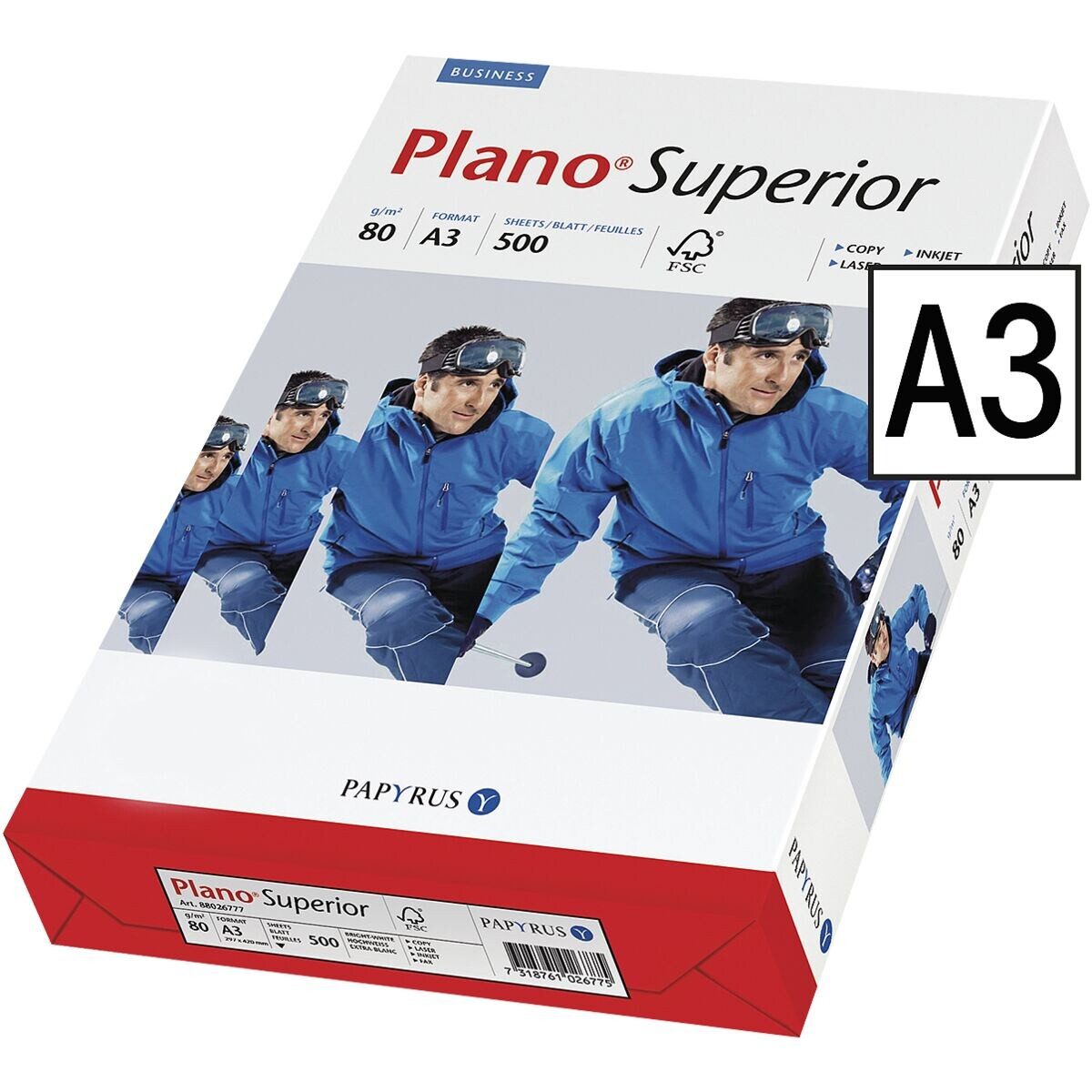 PLANO Druckerpapier Superior, Format DIN A3, 80 g/m², 165 CIE, 500 Blatt