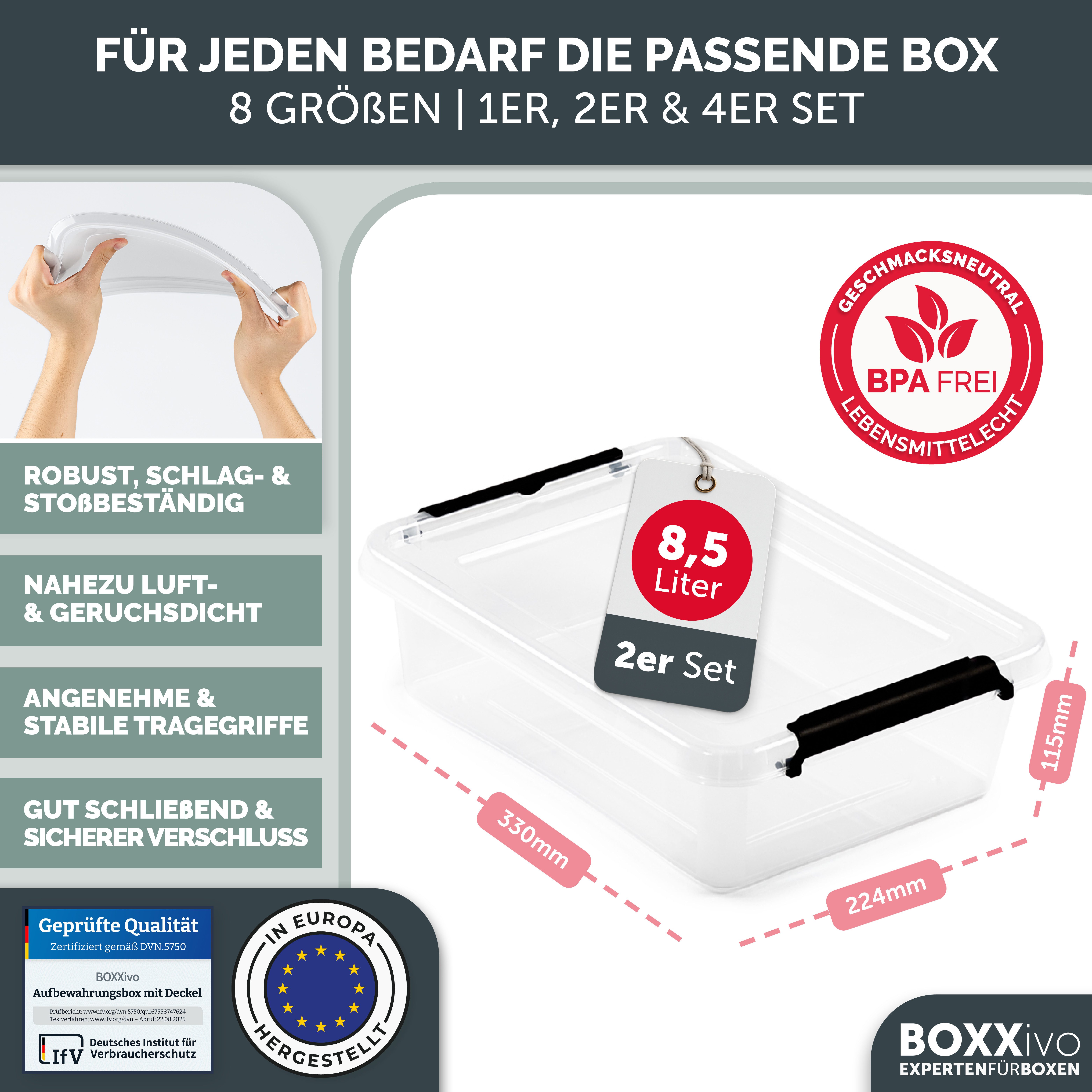 BOXXivo Aufbewahrungsbox Aufbewahrungsboxen mit Deckel BPA-freie & lebensmittelechte Boxen (2 St), Plastikbox mit Deckel - robuste & stapelbare Aufbewahrungsboxen