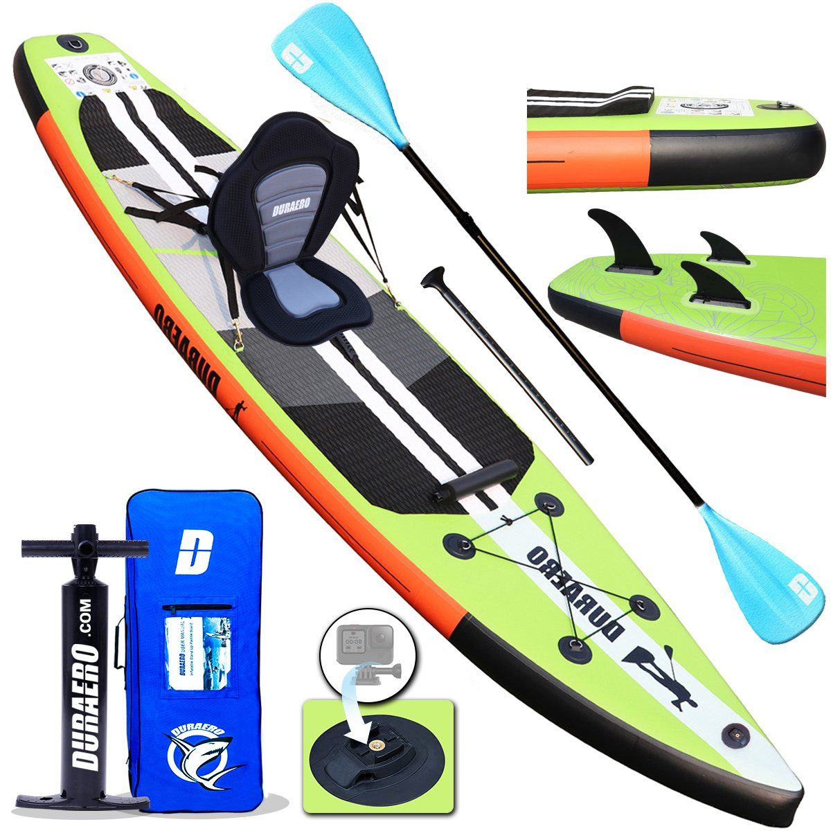 bis Board, up DURAERO Halterung, Inflatable Action-Cam 150kg Paddling SUP-Board 330x76x15cm, Stand