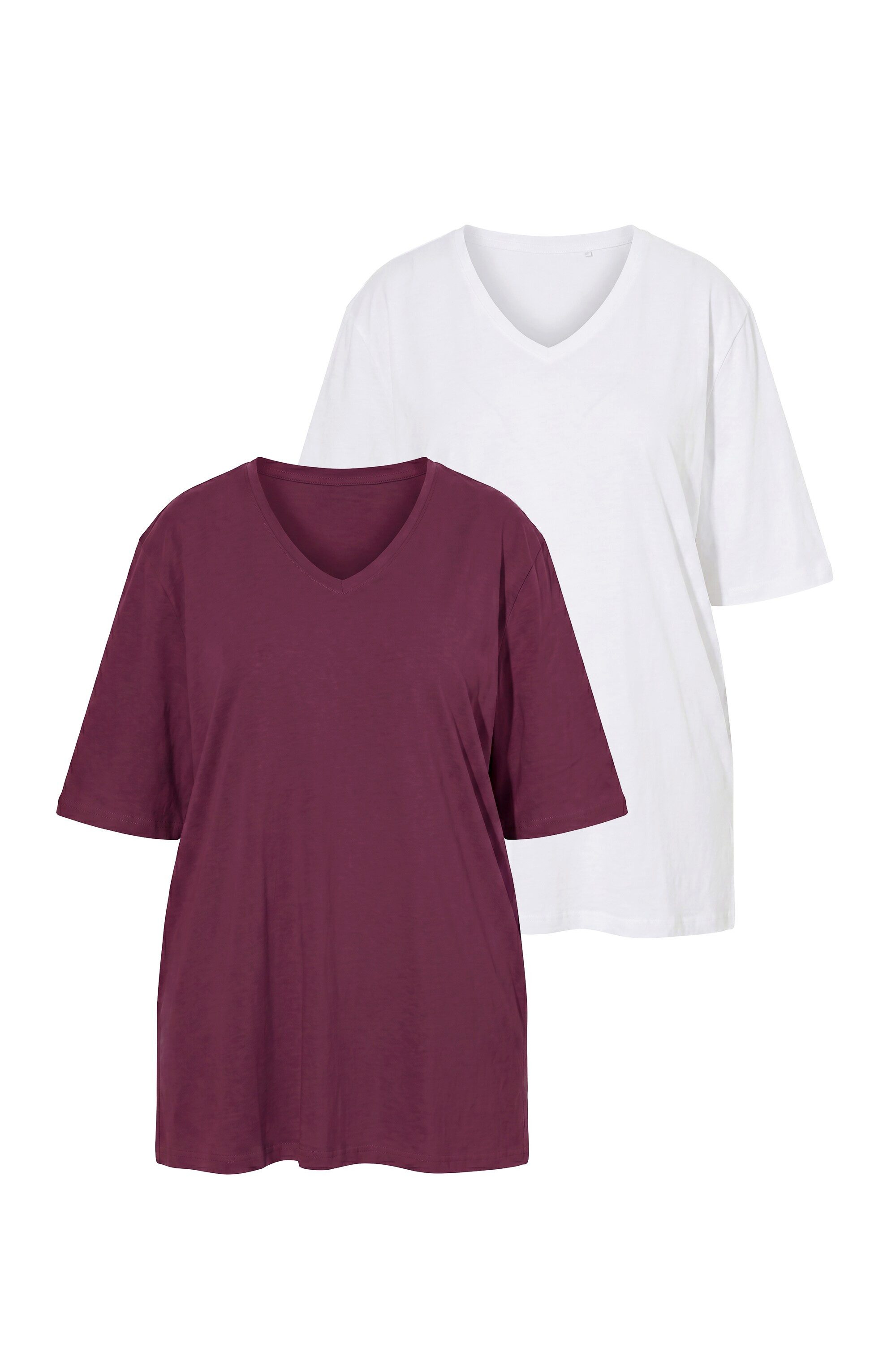 Ulla Popken T-Shirt T-Shirt 2er-Pack V-Ausschnitt Halbarm Bestseller