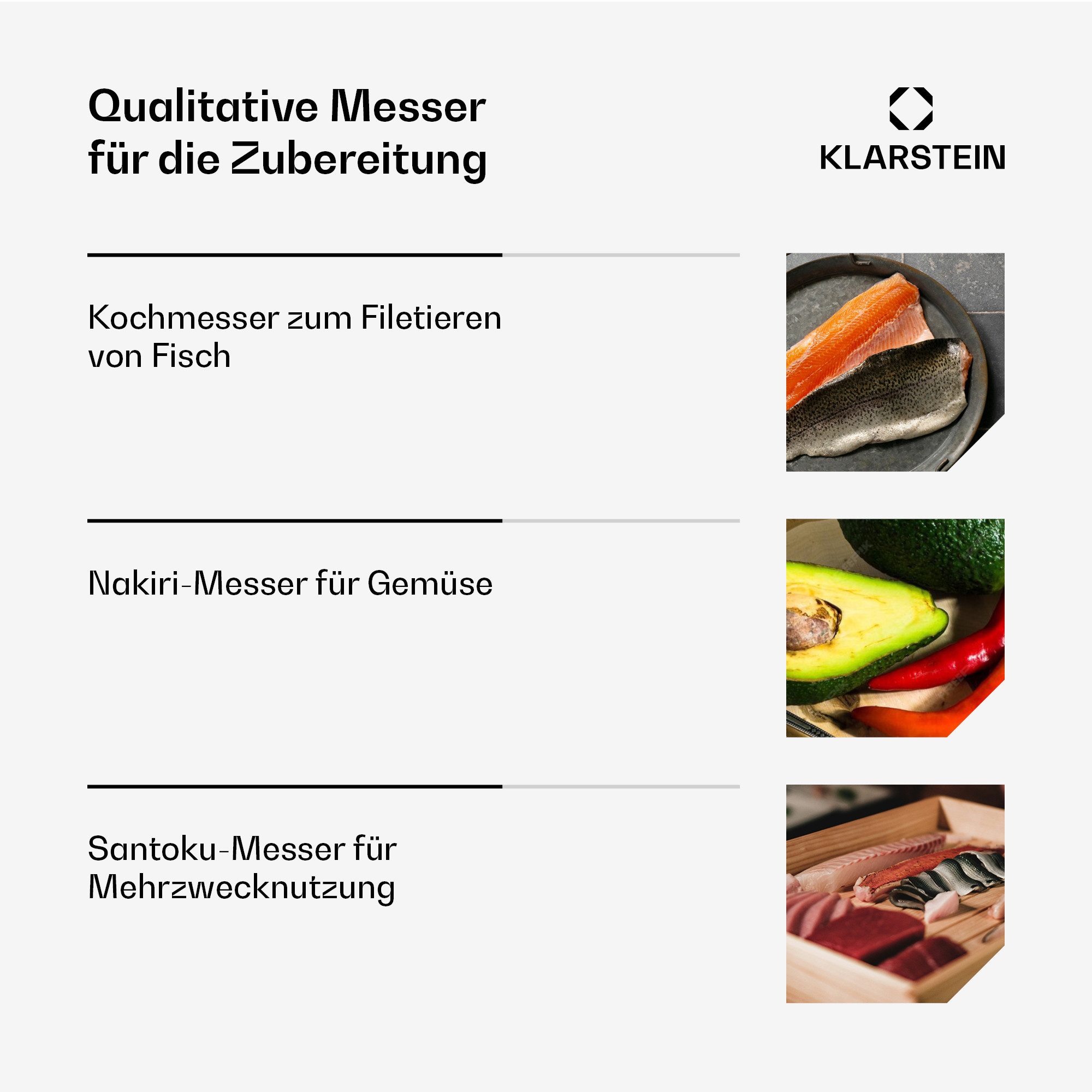 Klarstein Messer-Set Shibui Sushi (15-tlg), Sushi-Messer-Set 15 Teilig jJpanischem Gemüsemesser