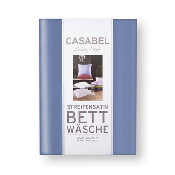 Bettwäsche Casabel Bettwäsche-Set aus Mako-Satin - Streifig - Jeansblau, Brielle, 2 teilig, Mit Reißverschluss, 100% Baumwolle
