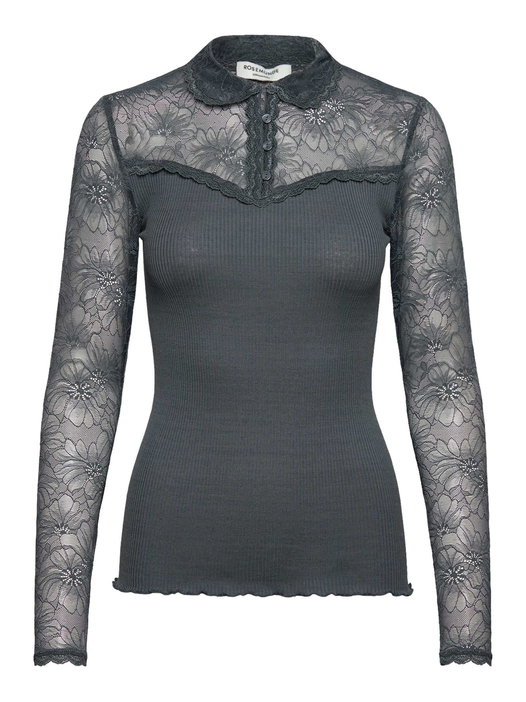 rosemunde Langarmshirt Beatha lace shirt Langarm, mit Polokragen und Knöpfen, mit Spitze, Seidenmix