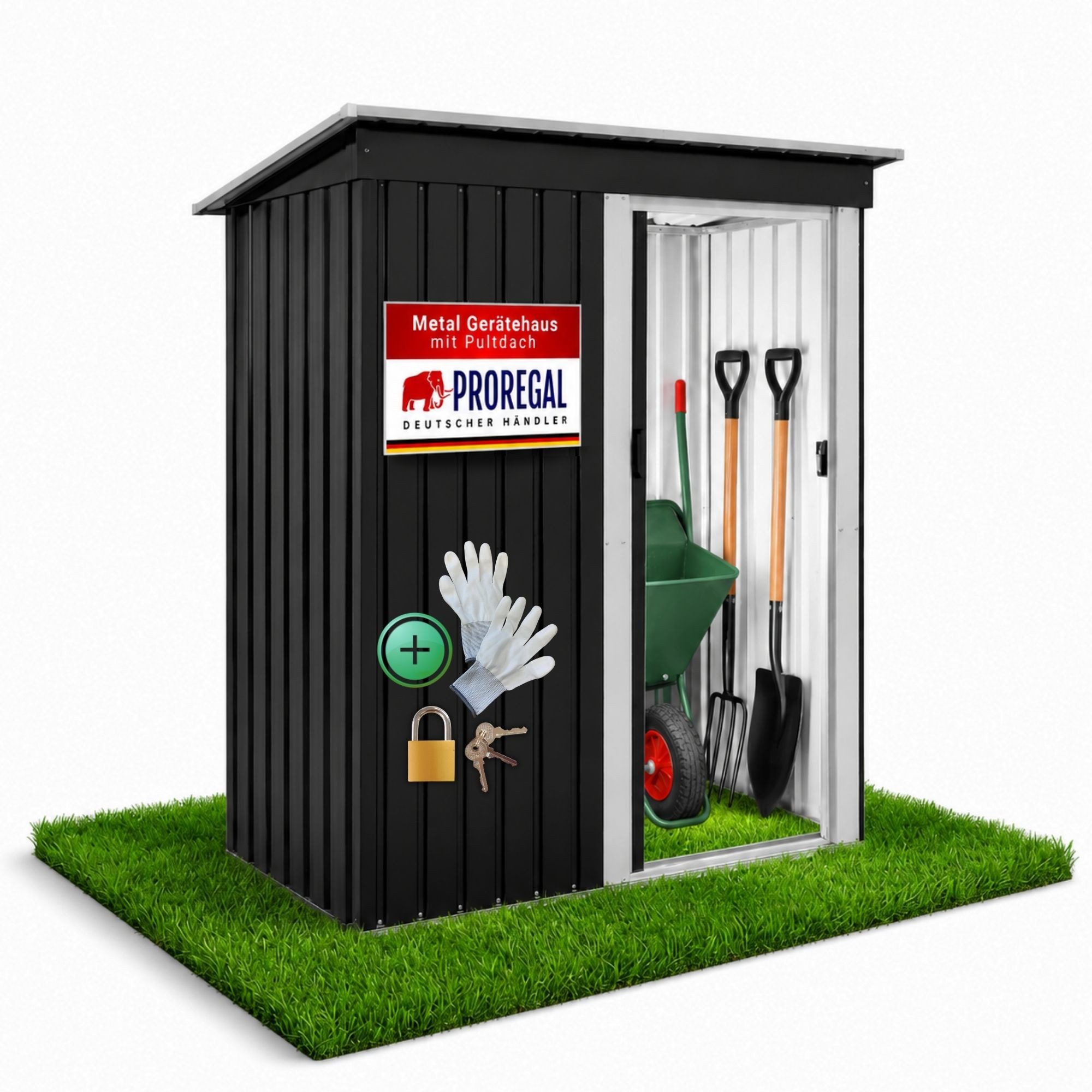 PROREGAL® Gartenhaus Gerätehaus EDEN Pultdach Metall wetterfest Schiebetür abschließbar