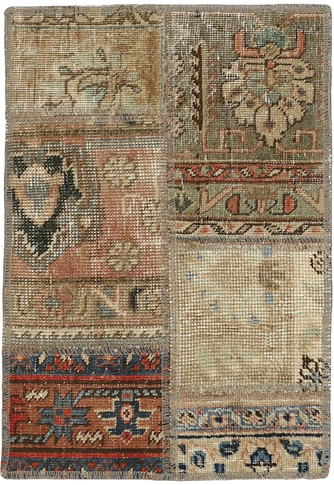 Wohnando Teppich MY-RUG Vintage Patch Work Floral & Ornamentiert 60x40cm, Rechteckig, Höhe: 10 mm, Handgeknüpfter Teppich,Handgesponnene Wolle, mit Naturfarben gegärbt