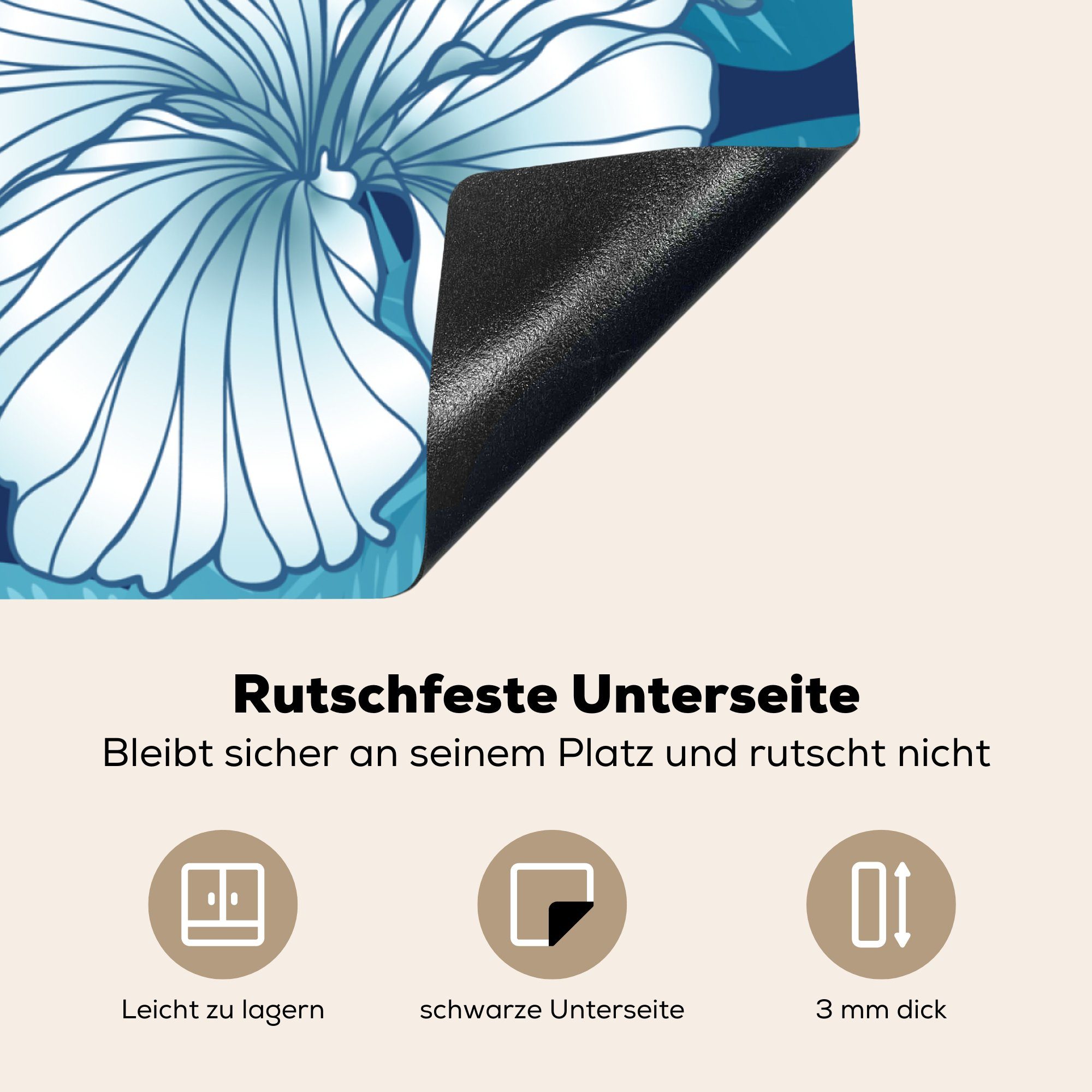 MuchoWow Herdblende-/Abdeckplatte Tropisch - Blumen Blau, küche (1 tlg), - Vinyl, cm, Ceranfeldabdeckung, für Arbeitsplatte 78x78