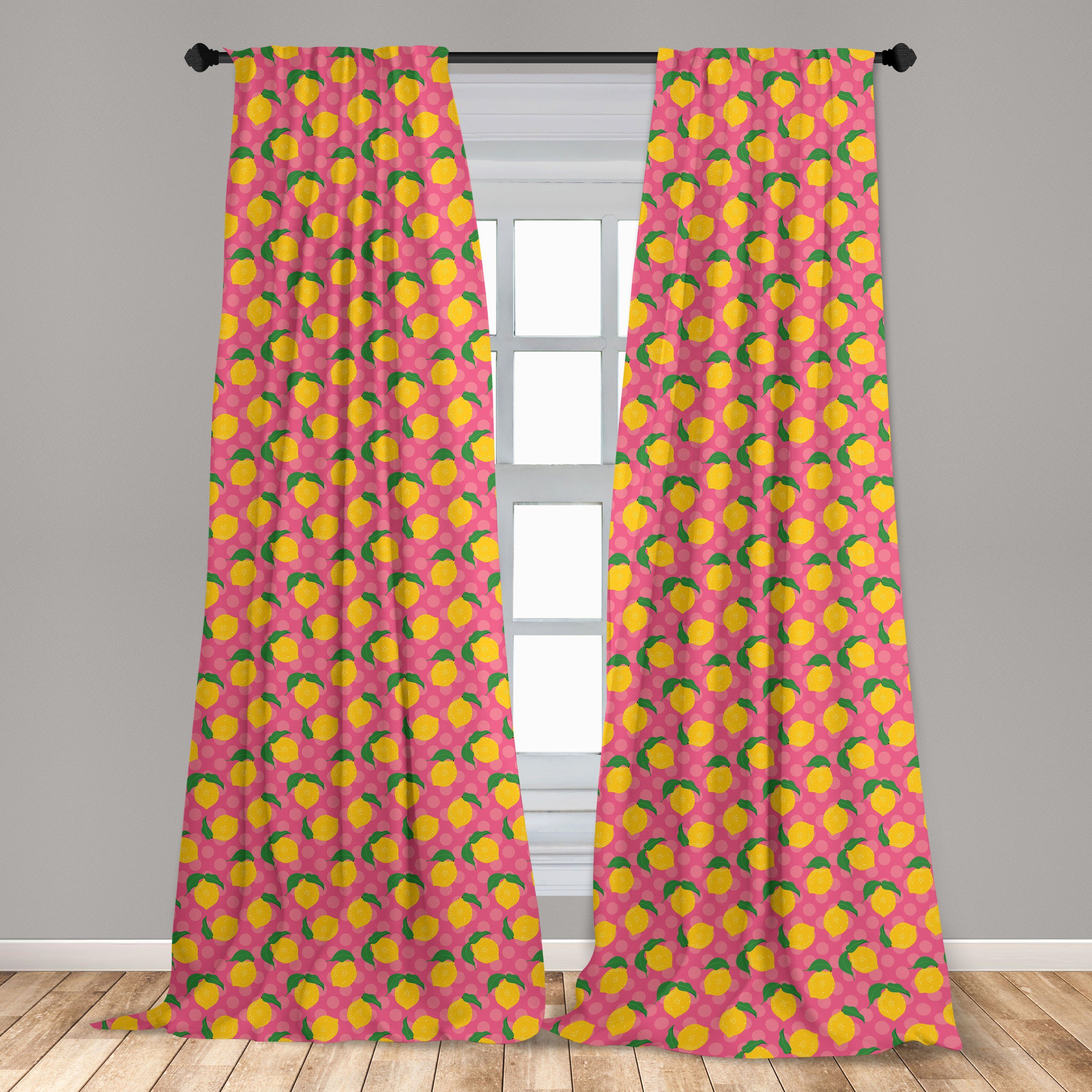 Gardine Vorhang für mit Tupfen Abakuhaus, Dekor, Wohnzimmer Zitrone Schlafzimmer Zitronen Microfaser, Blättern