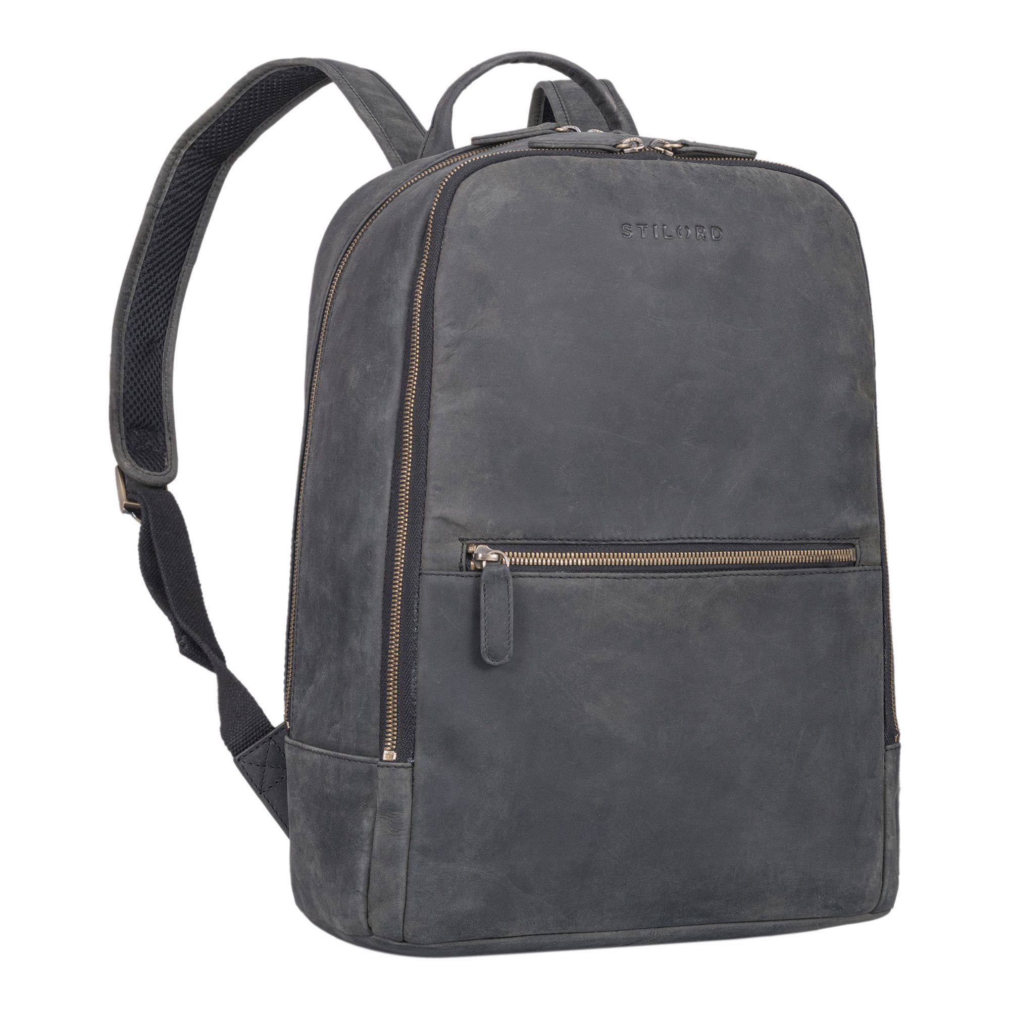 STILORD Notebook-Rucksack "Kellis" Vintage Lederrucksack Groß carbon - grau | Businesstaschen