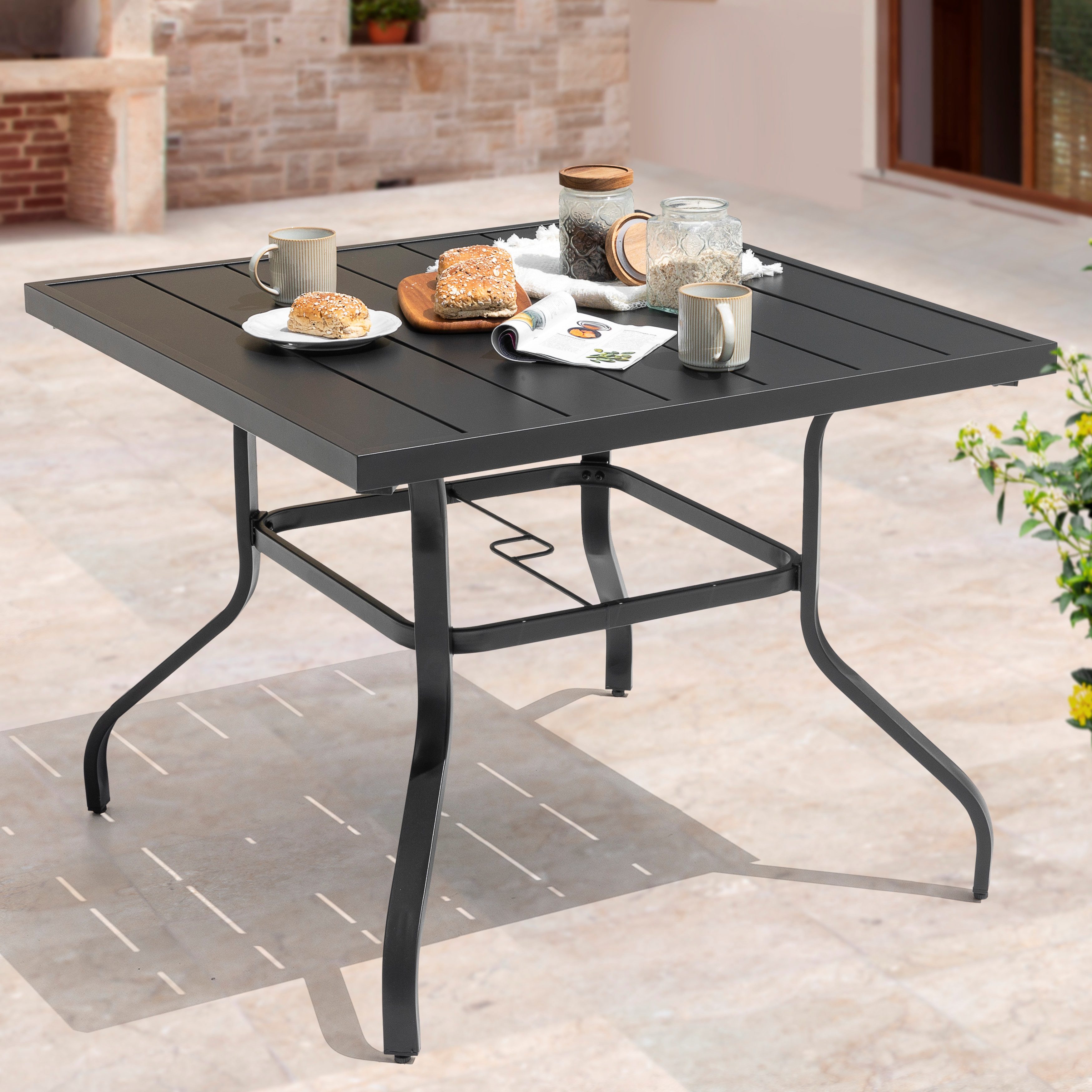 Avestar Esstisch quadratisch 94x94cm, Garten-Terrassen Tisch, stabiler Metall-Esstisch (1-St), mit Sonnenschirmloch & verstellbaren Füßen