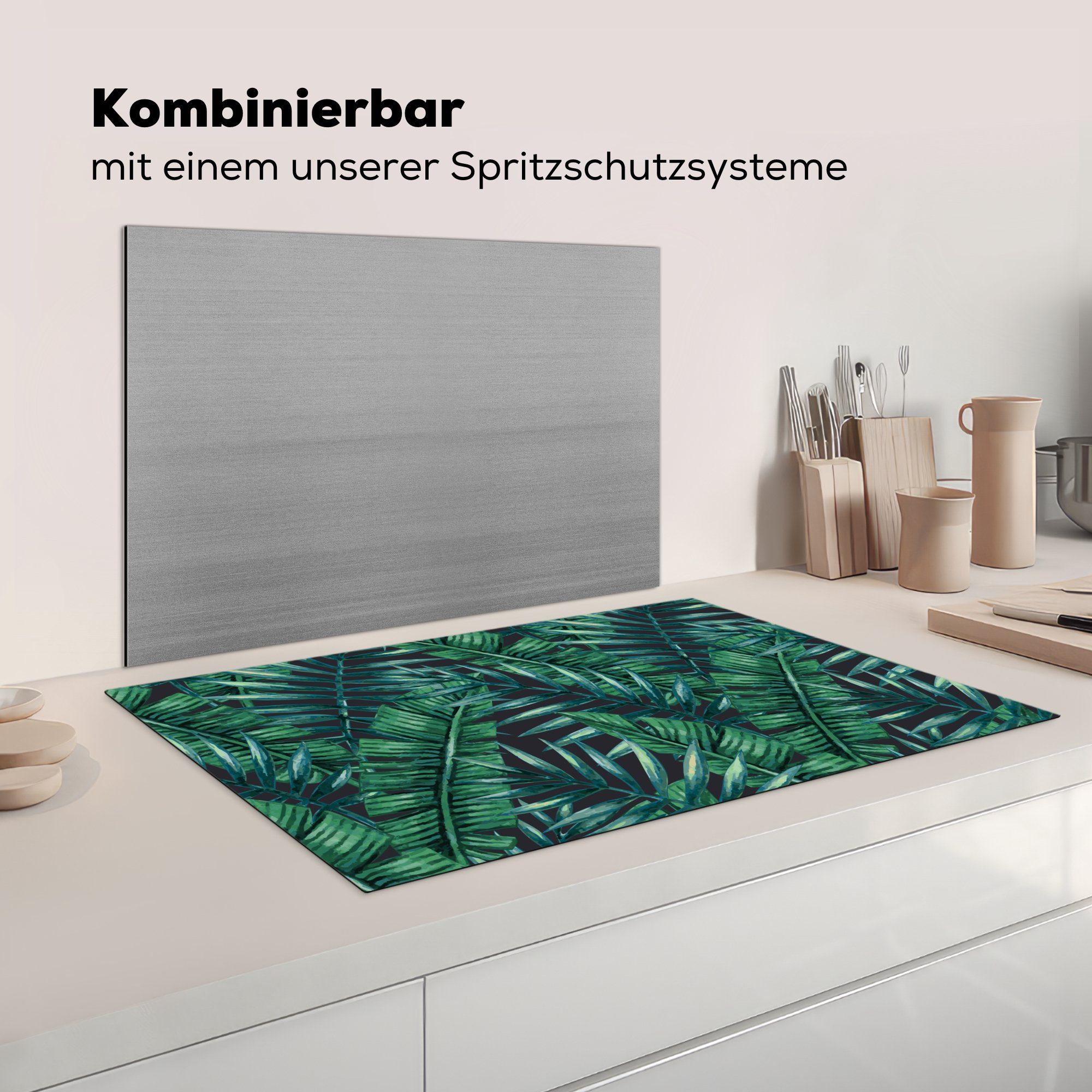 cm, 83x51 Dschungel, Herdblende-/Abdeckplatte - MuchoWow für Vinyl, Tropisch tlg), küche Blätter - Ceranfeldabdeckung, Arbeitsplatte (1