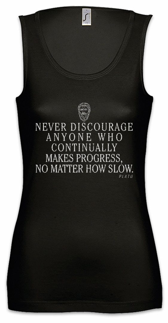 Tanktop Plato Never Discourage Ärmelloses Damen T-Shirt Zitat Quote Platon