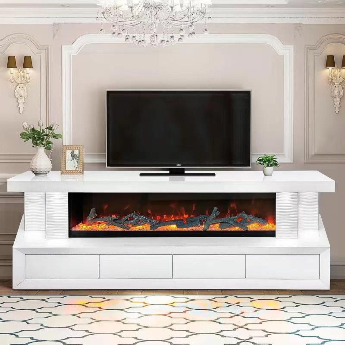 alesvelt TV-Schrank TV-Schrank Luxus Sideboard NOVA Kamin Funktion LED 180cm (180 x 40 x 60H cm, 1-Schrank) LED-Kaminfunktion