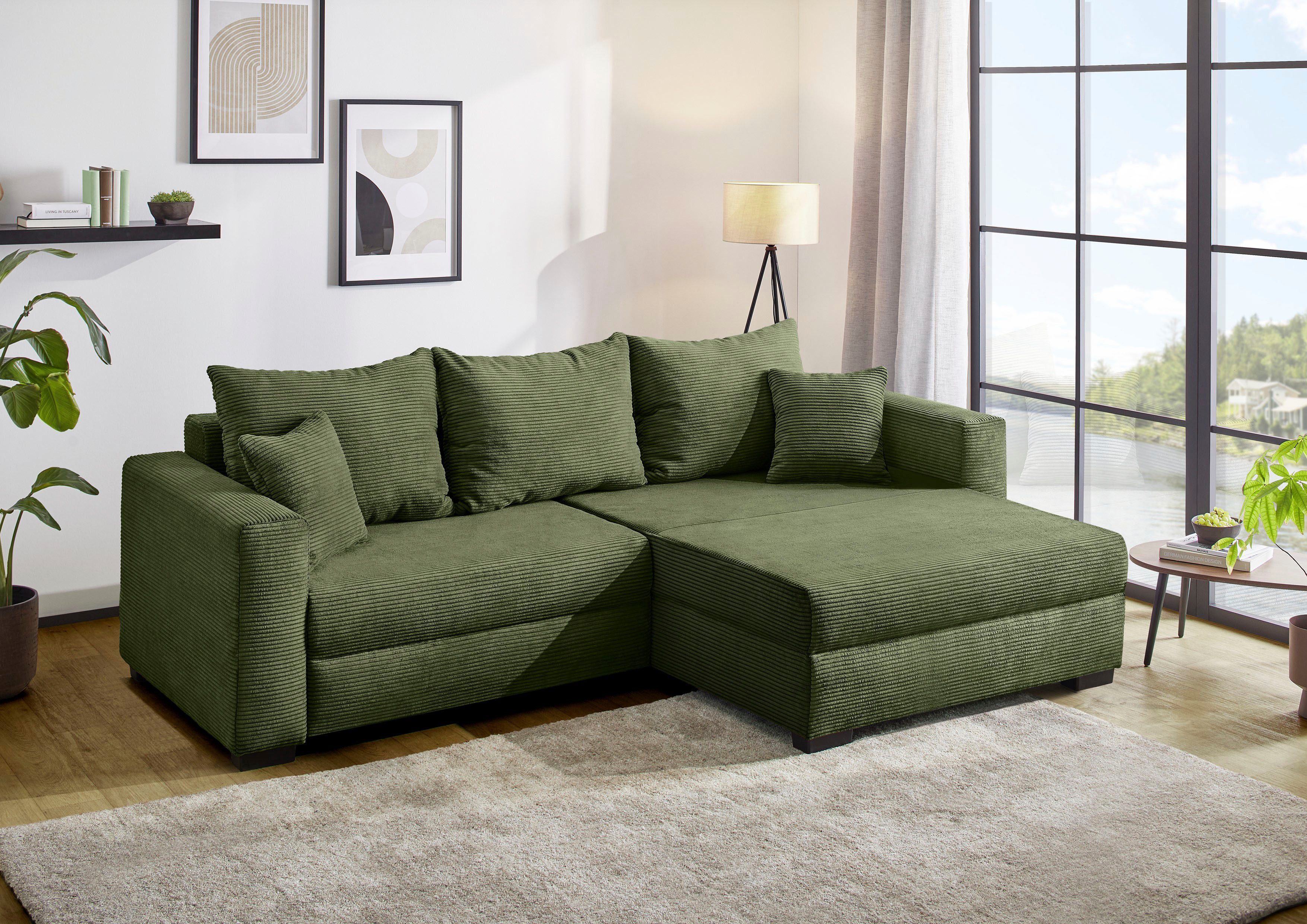Jockenhöfer Gruppe Ecksofa Ecksofa Elmau, Größe Ottomane: XL, B:261cm, mit Schlaffunktion, Bettkasten & 2 Zierkissen