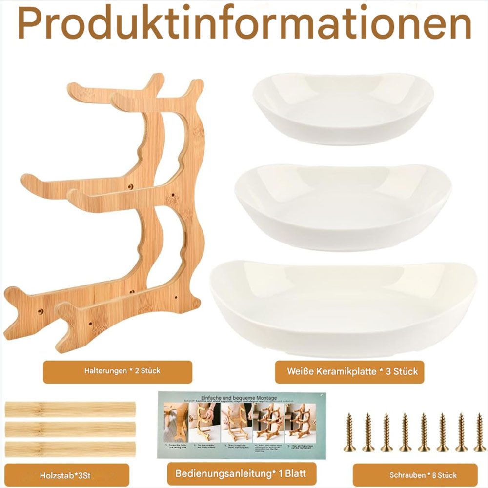 SURFOU Obstschale Obstkorb Etagere 3 Etagen aus Holz – Keramikteller für Obst und Snacks, Keramik, Bambusholz, (Weiß Keramik Etagere 3 Etagen, Obst Etagere 3 Stöckig, mit Natürlichem Bambus Ständer Servierteller für Gemüse, Obst, Snacks, 1-tlg), Spülmaschinenfest, Dekoschale für Küche und Arbeitsplatte
