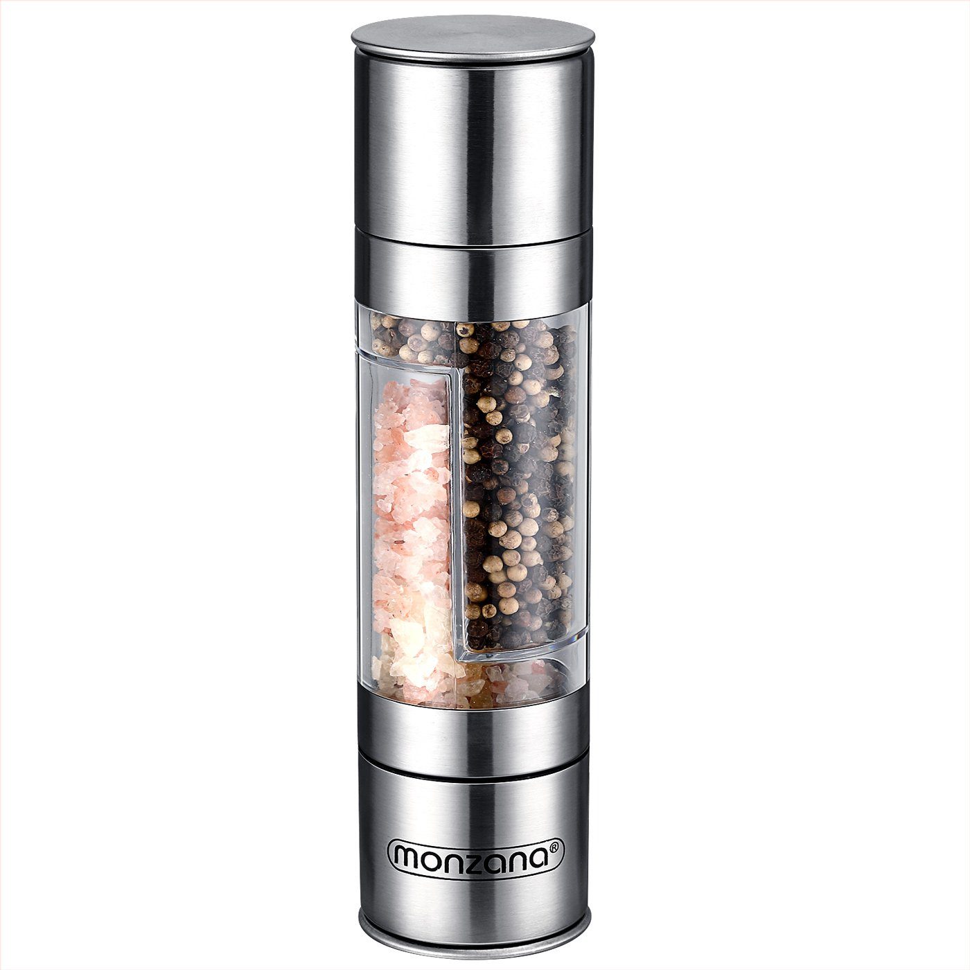 monzana Gewürzmühle, Manuell Keramikmahlwerk verstellbar 2in1 Gewürzmühle Edelstahl Acryl