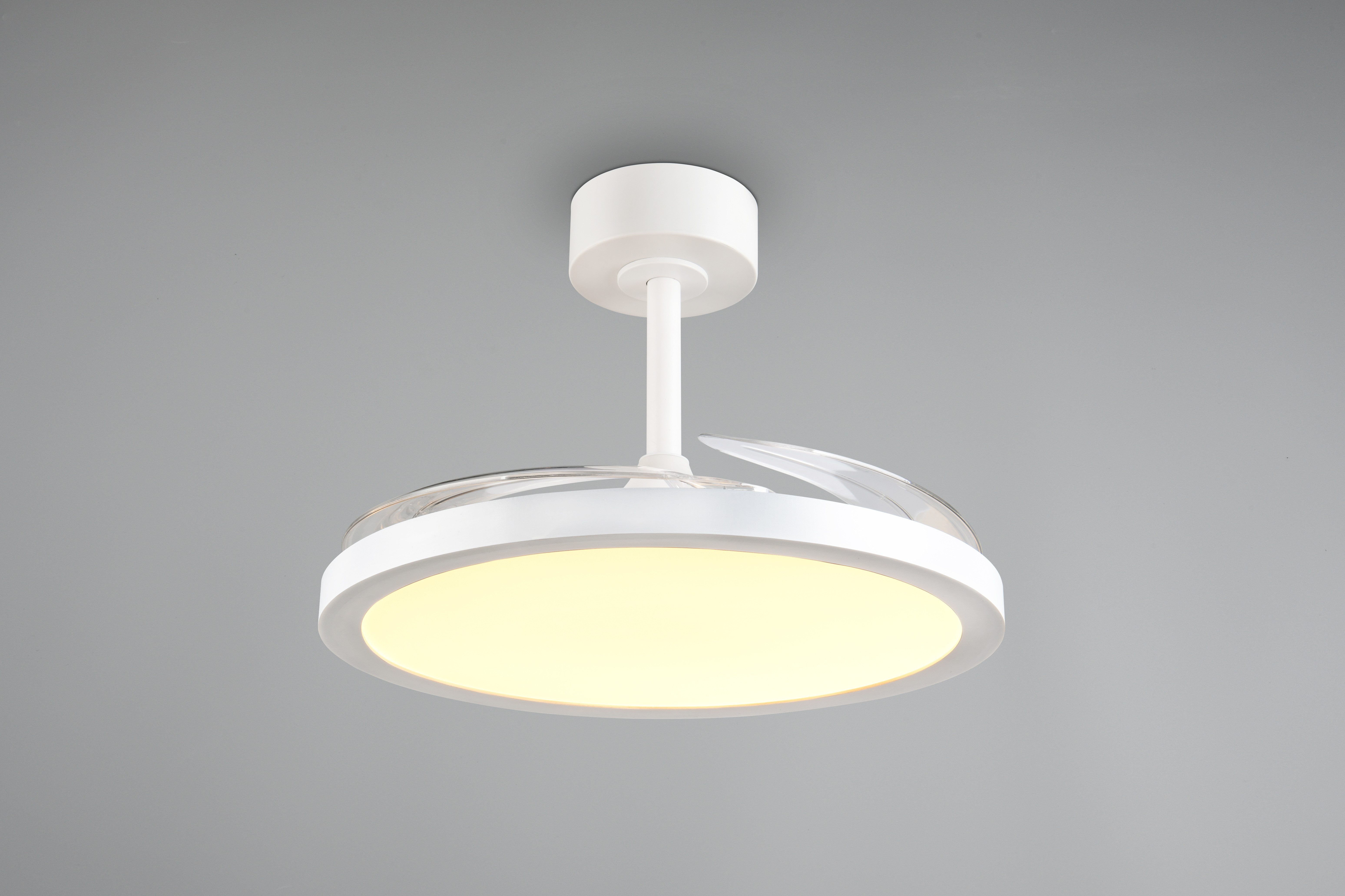 Reality Leuchten LED Deckenleuchte KASFJORD mit Ventilator, Deckenventilator mit Licht inklFernbedienung, CCT - über Fernbedienung, Dimmfunktion, Memoryfunktion, Nachtlichtfunktion, Timerfunktion, Ventilatorfunktion, getrennt schaltbar, mehrere Helligkeitsstufen, LED fest integriert, warmweiß - kaltweiß, 6 Geschwindigkeiten Timer Vor- & Rücklauf LED dimmbar CCT Nachtlicht