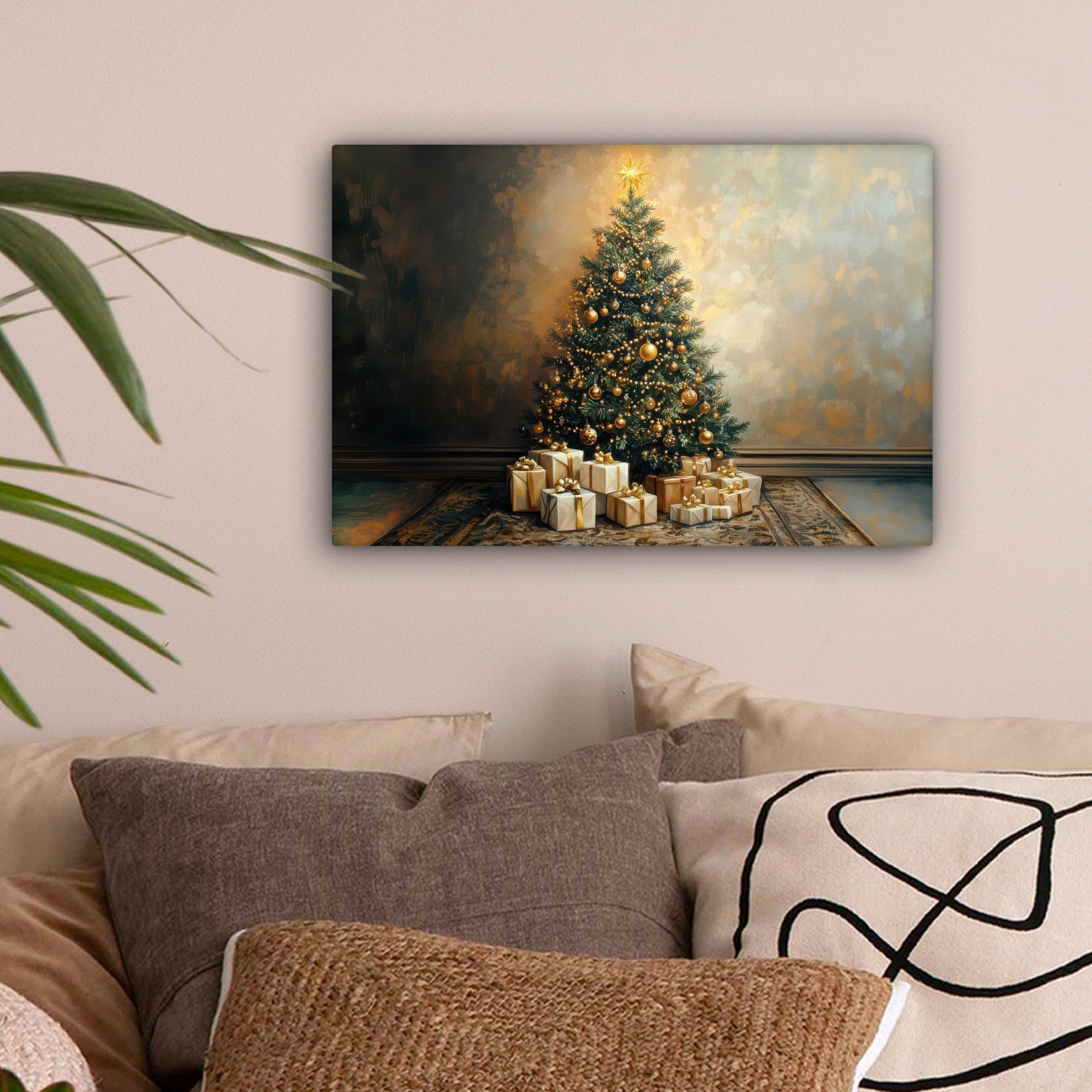 OneMillionCanvasses® Leinwandbild Weihnachtsbaum - Geschenke - Gold, Fotodr günstig online kaufen