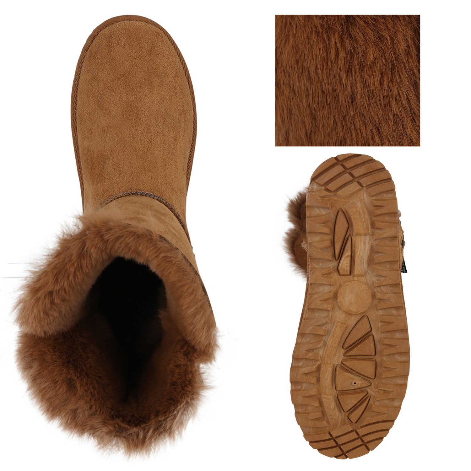 VAN HILL 839666 Winterstiefelette Damen Warm Gefütterte Winter Boots Stiefeletten Kunstfell