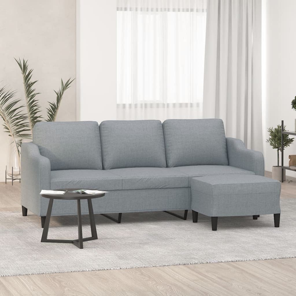 vidaXL Sofa 3-Sitzer-Sofa mit Hocker Hellgrau 180 cm Stoff