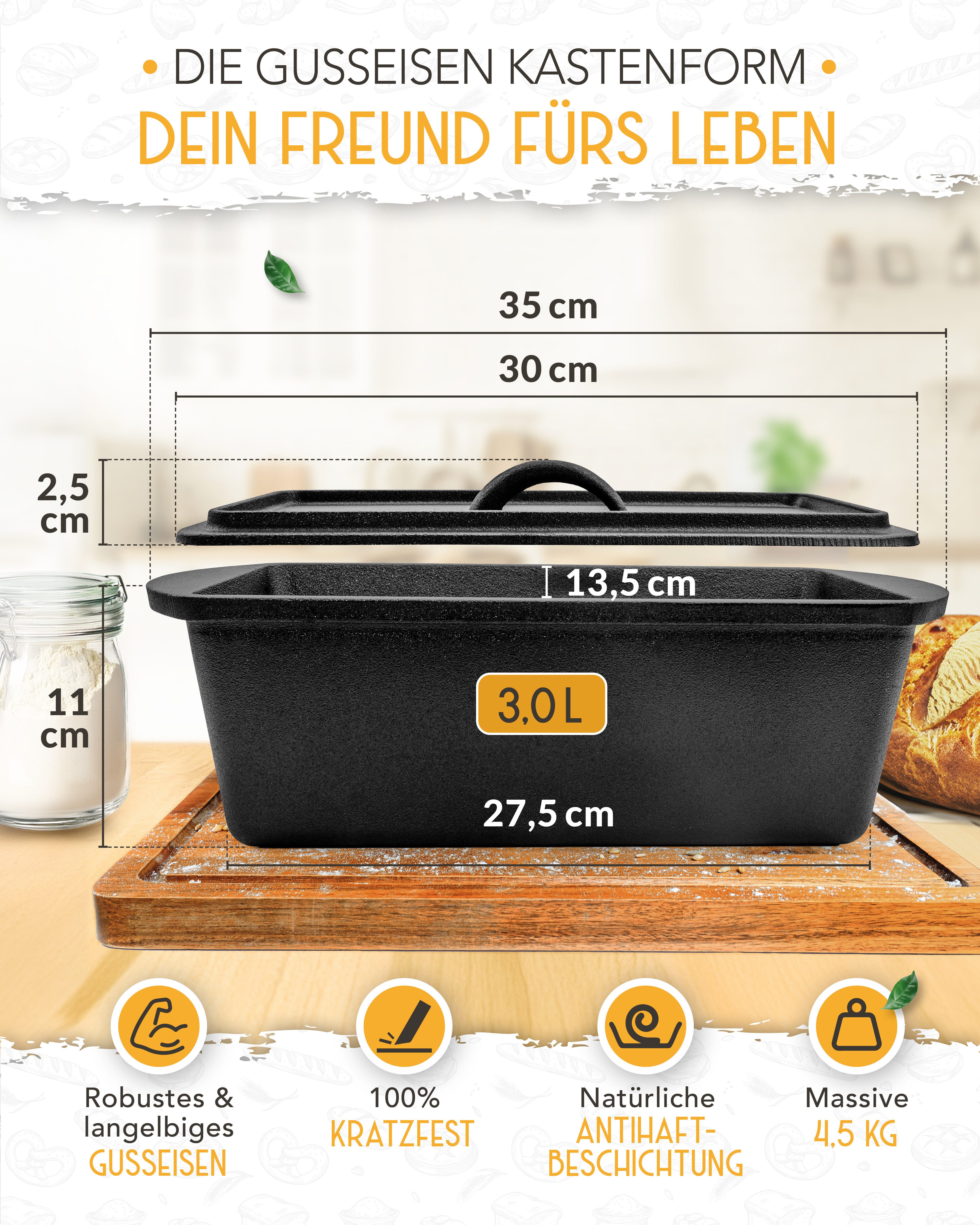 Krustenzauber Kasserolle Gusseisen Topf als Kochtopf, Schmortopf oder Brotbackform – Bild 4 von 5